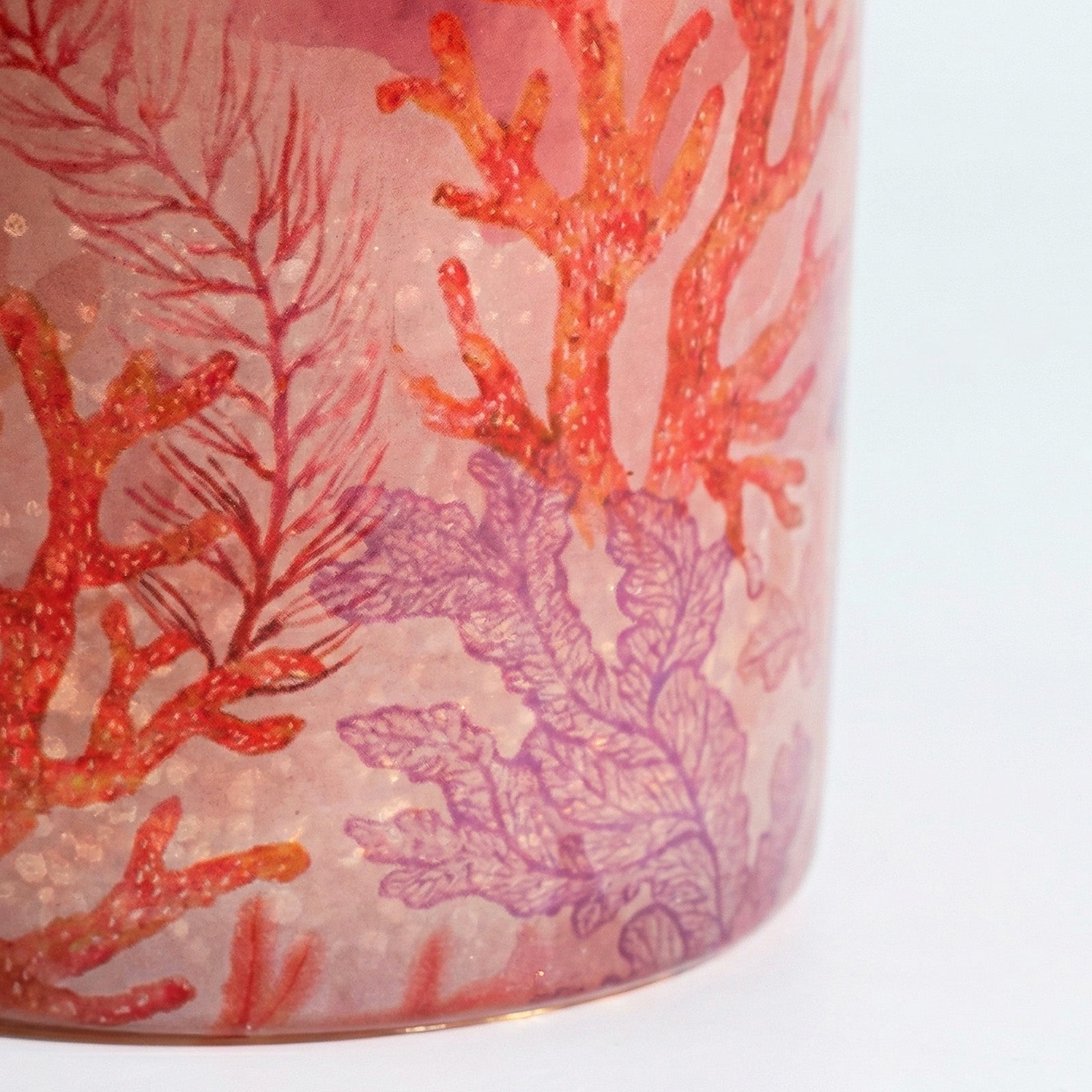 Detailed Shot of Gradient Red-Purple Coral Branch Print on Translucent Candle Vessel - Boowan Nicole