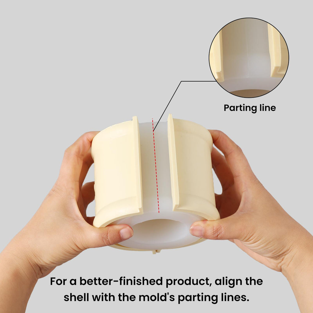 The special design of the silicone mold closing line allows the plastic support shell to be changed, making manual production easier - Boowan Nicole