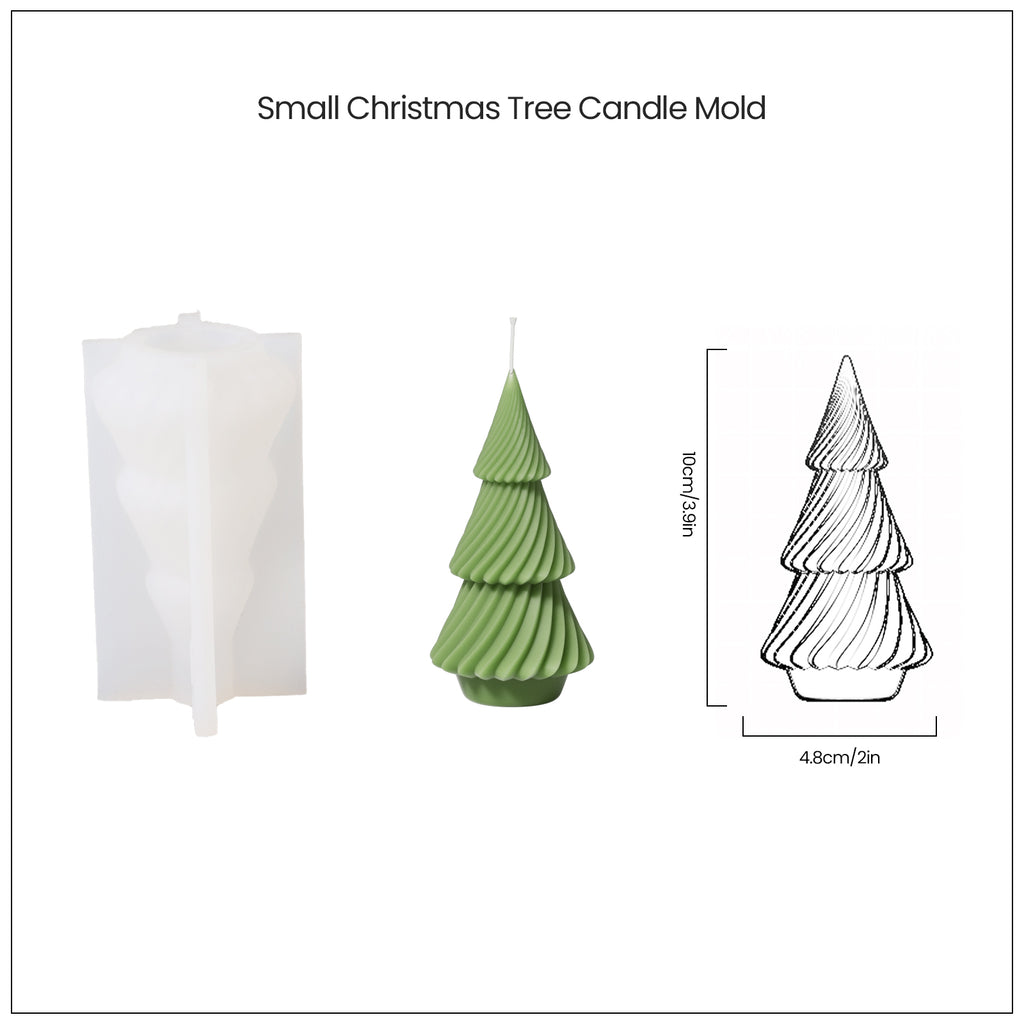 Green evergreen Christmas tree candle and white silicone mold and corresponding finished product size-Boowan Nicole