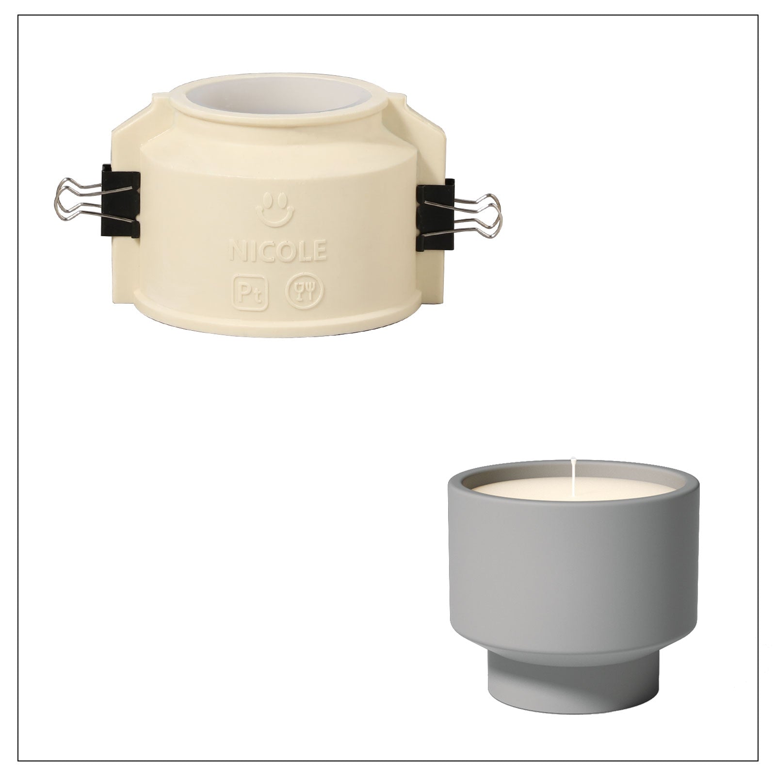 Grey boowannicole bowl-shaped candle jar and crafting kit.