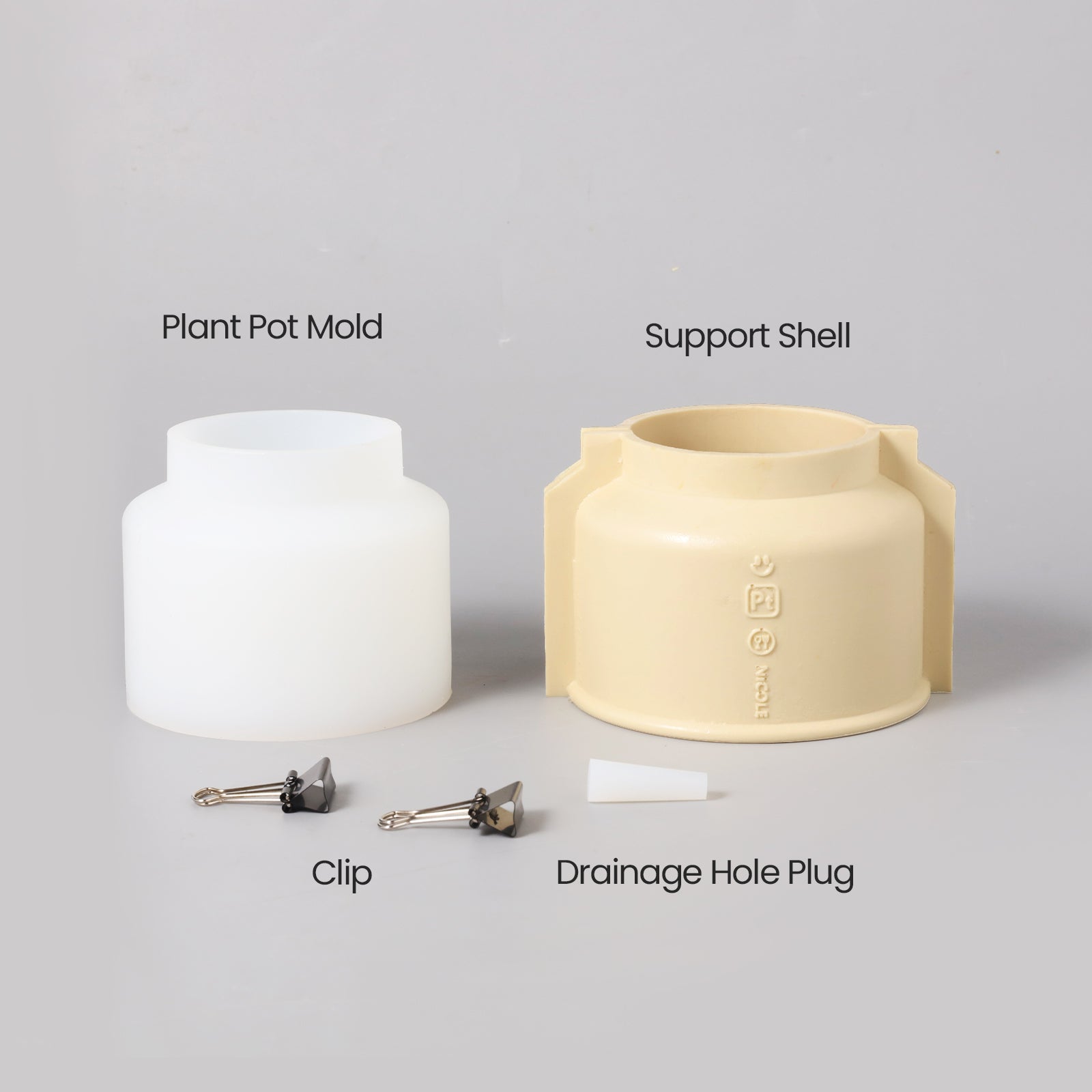 Silicone mold set for making Concrete Plant Pot, with drainage holes set-Boowan Nicole