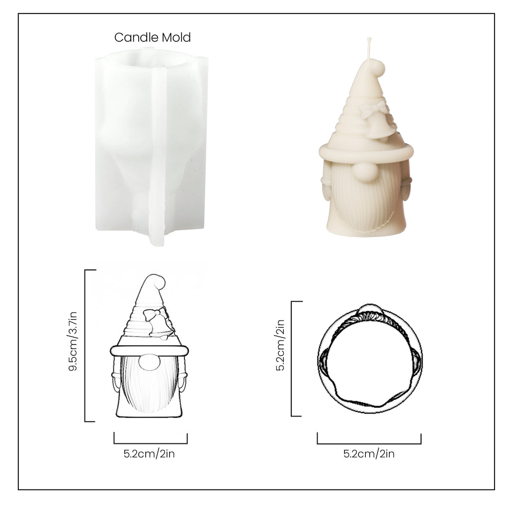 White Bell of Hat-tactic Gnome Squad Candle and white silicone mold and finished product size chart-Boowan Nicole