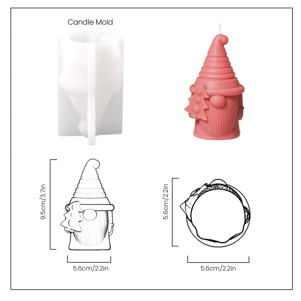 Red Douglas of Hat-tastic Gnome Squad Candle and White Silicone Mold with Size Chart - Boowan Nicole