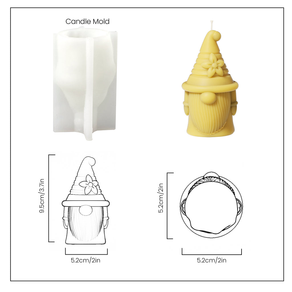 Yellow Florian of Hat-tastic Gnome Squad Candle and White Silicone Molds and Finished Dimensions -Boowan Nicole