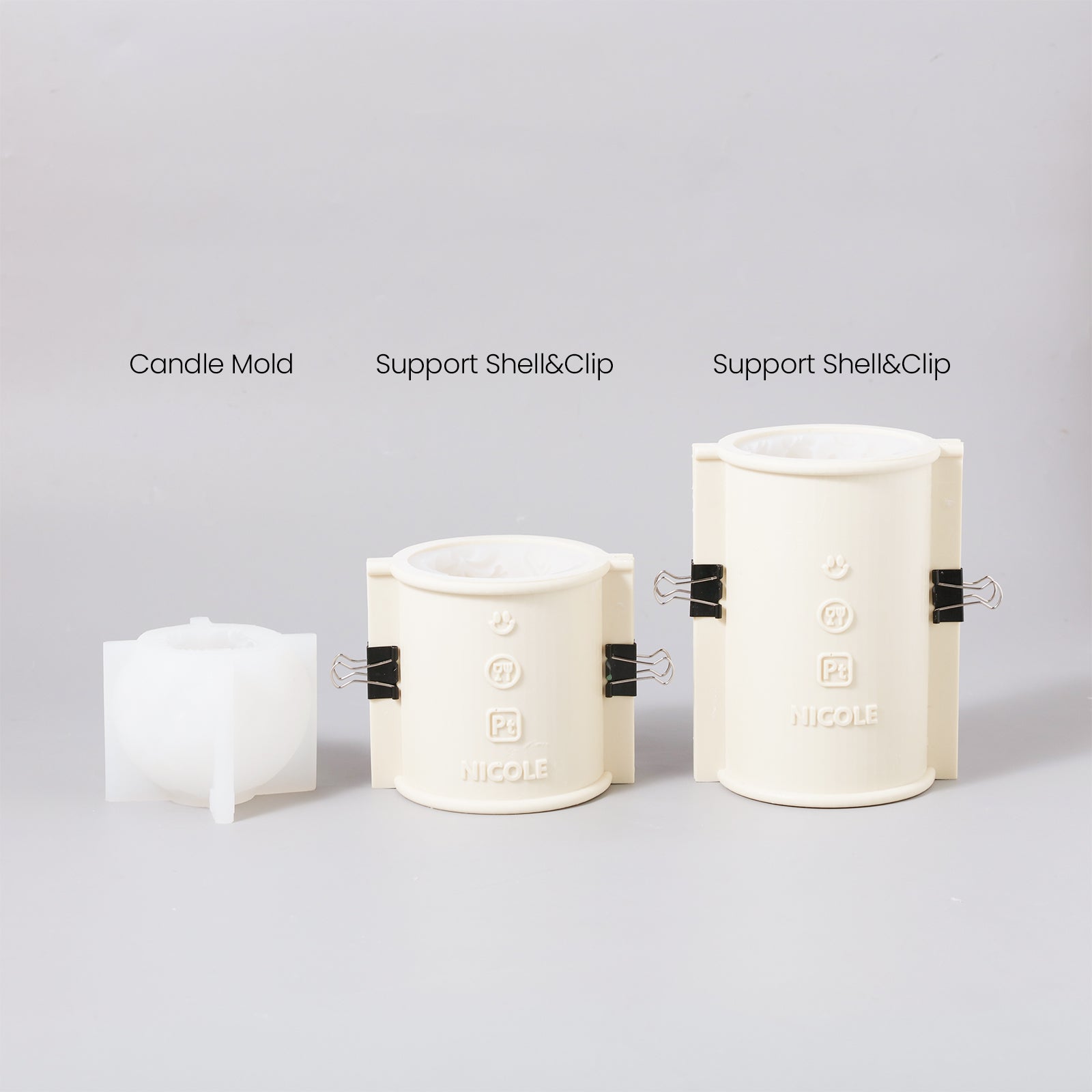 Silicone mold set for making relief candles.