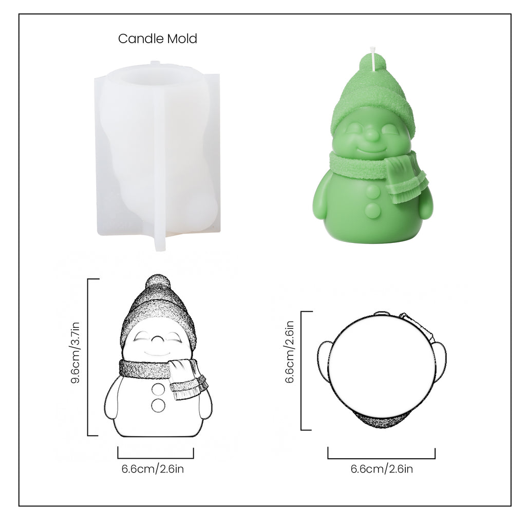 Green Smiling Snowy Friends Candle and White Silicone Mould and Finished Size -Boowan Nicole
