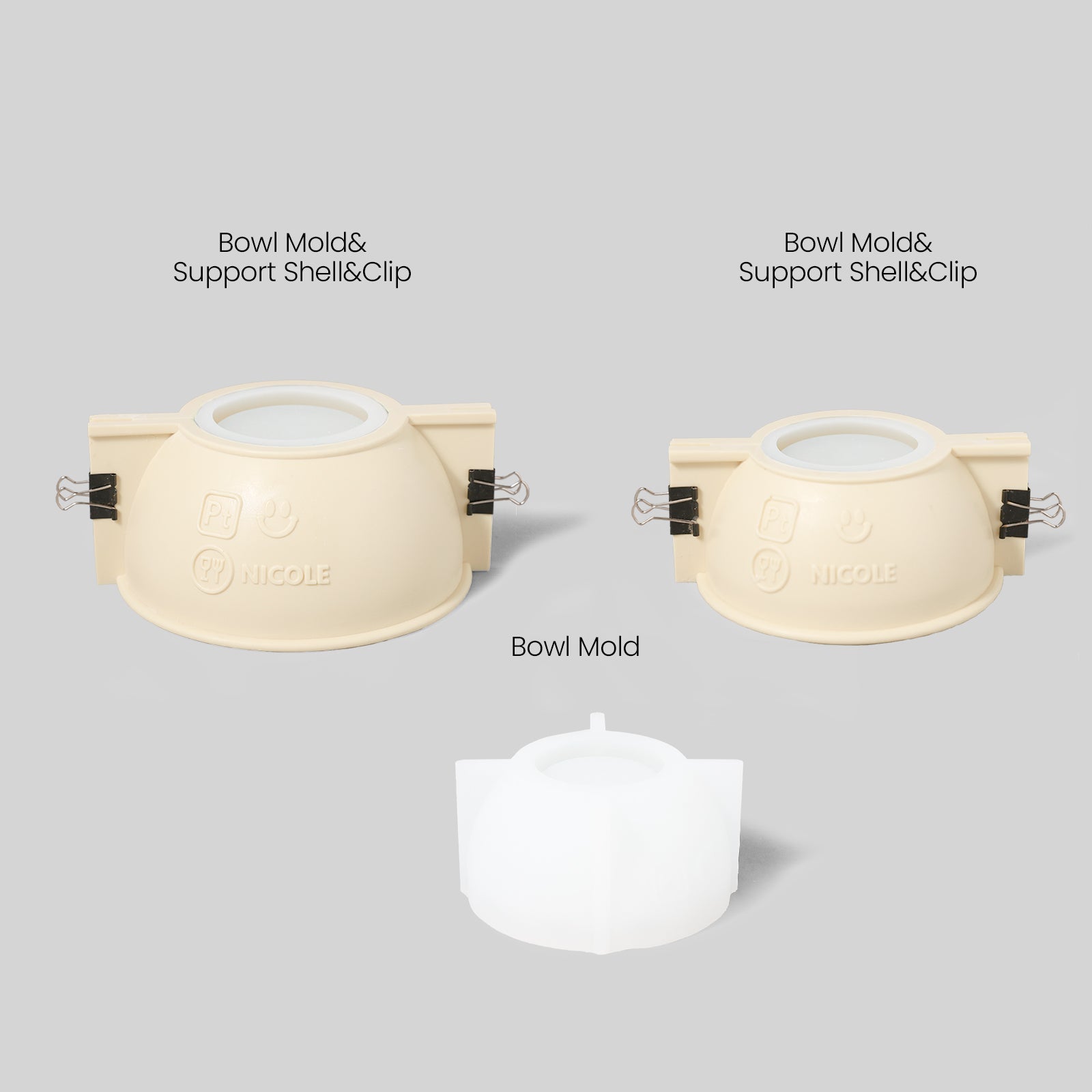 Silicone mold set for making eggshell bowls