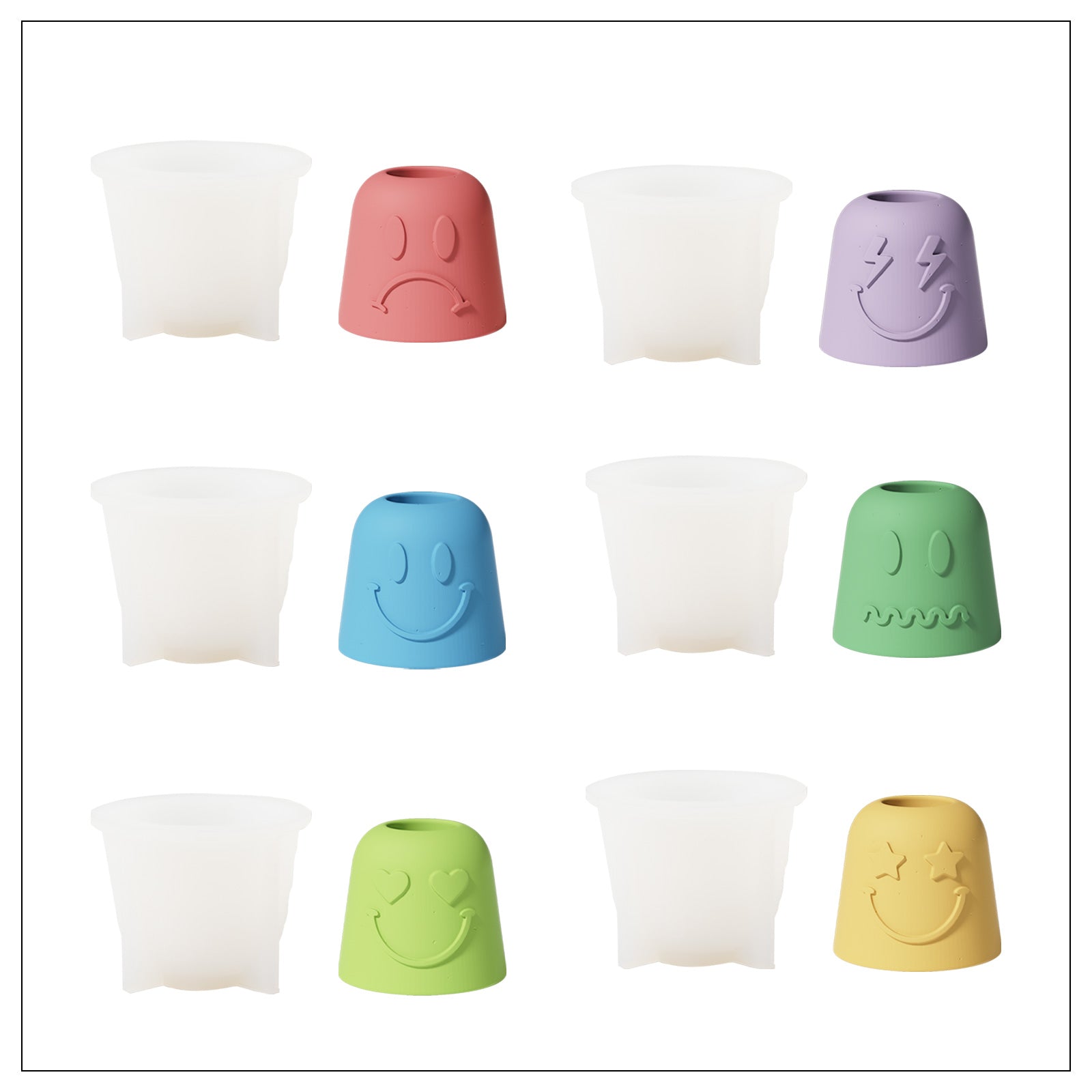 Bell-shaped Emotion Pen & Toothbrush, Holder and White Silicone Molds in Various Colors and Expressions - Boowan Nicole