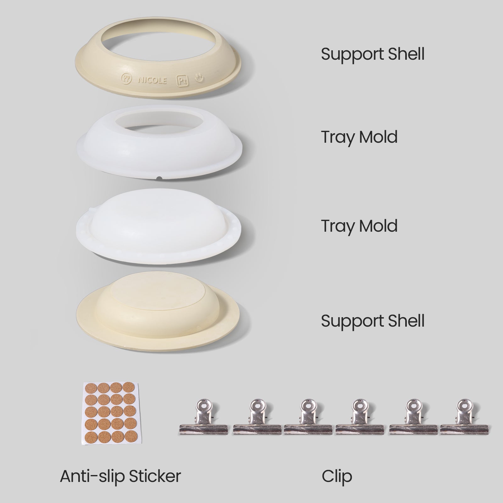 Displaying the silicone mold set for making large round trays, it reflects the careful design and details that add beauty to life.