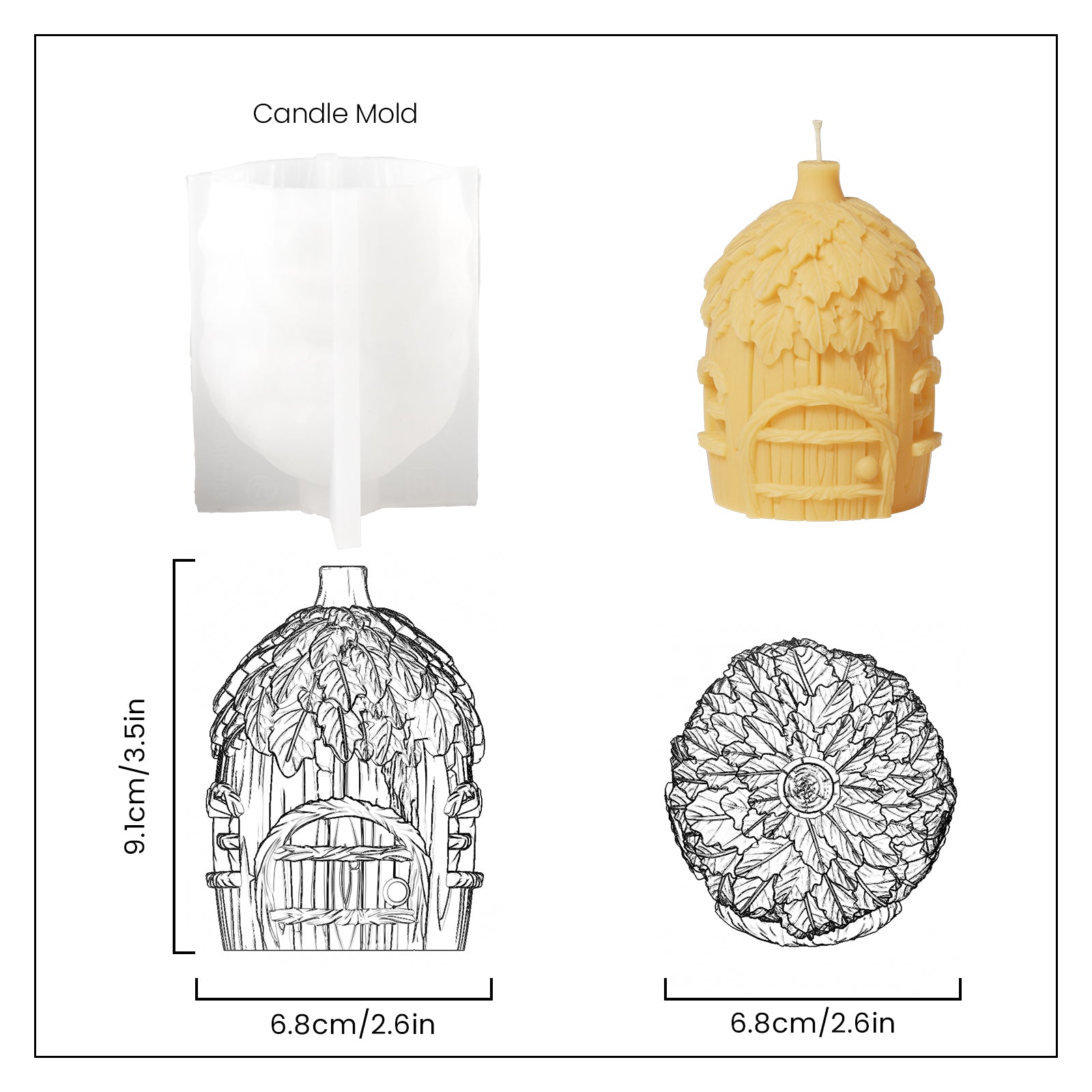 Yellow Fairy Mushroom House Candle and White Silicone Mold and Finished Size - Boowan Nicole