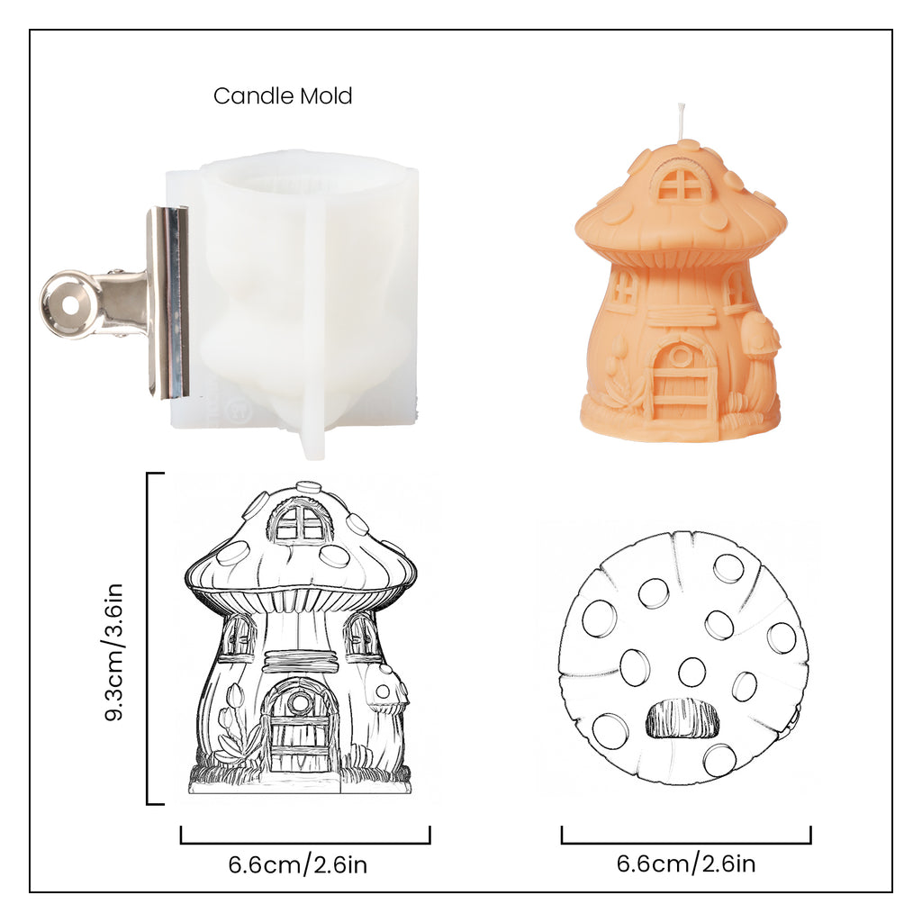 Yellow Pink Miniature Mushroom House Candle and White Silicone Mold and Finished Size -Boowan Nicole