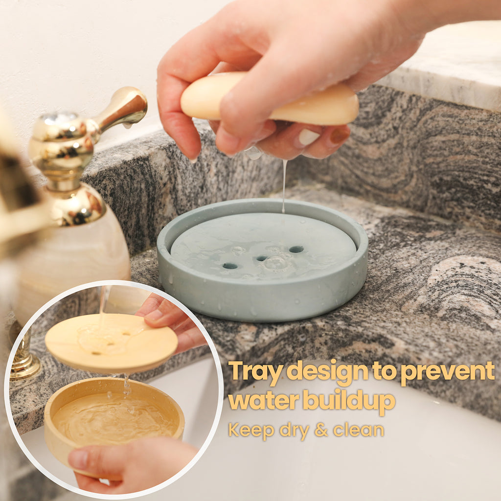 The drain pan of the soap dish is designed at just the right height to prevent soap from soaking in water.