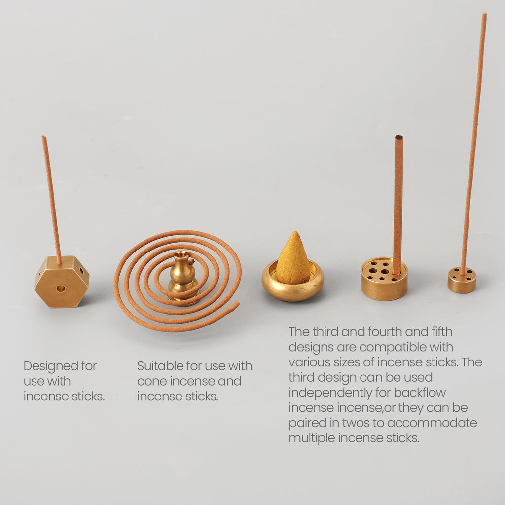 Instructions for using five different brass incense holders - Boowan Nicole