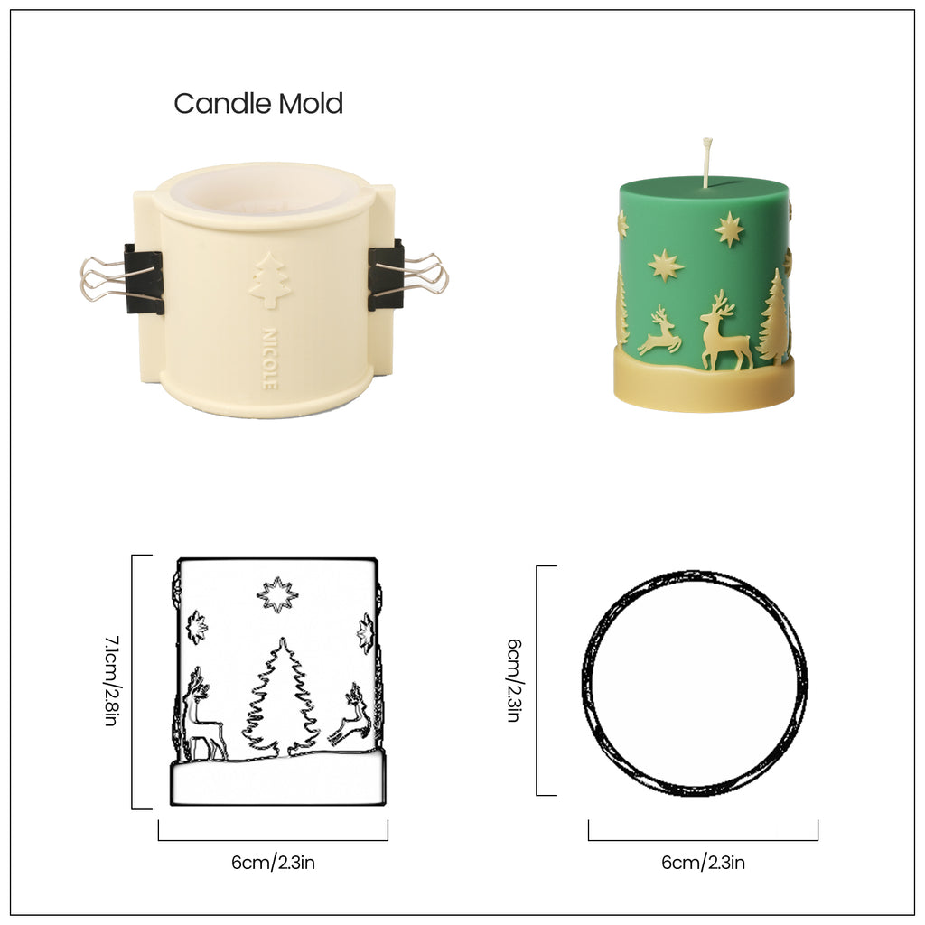 Green Short Cylinder Christmas Pattern Candle and Candle Making Mold Set, designed by Boowan Nicole.