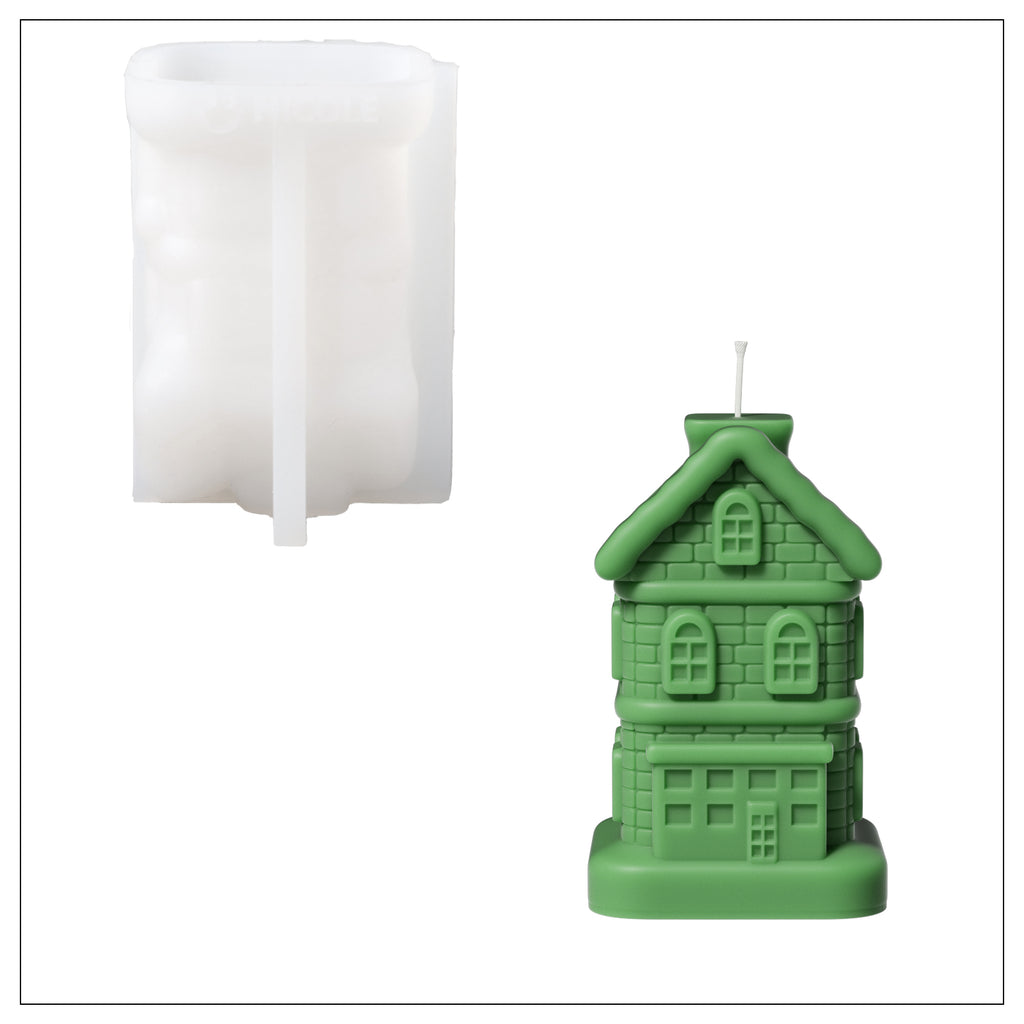 Green house candle and corresponding silicone mold.