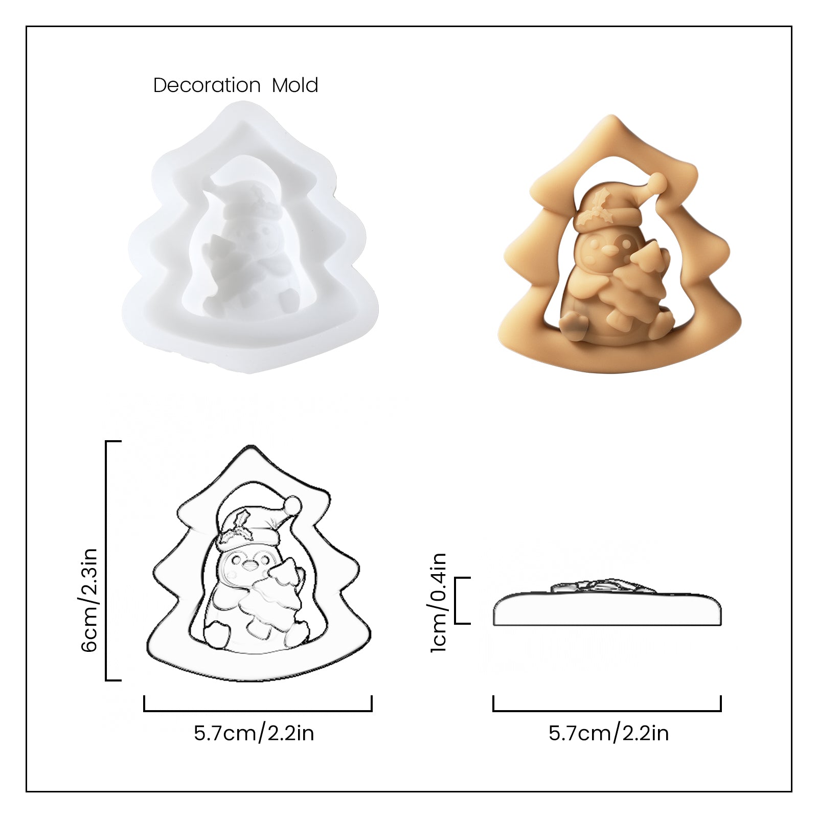 White Silicone Mold with Tree-Hugged Snow Friend Candle Jar Decoration and Finished Size Display-Boowan Nicole