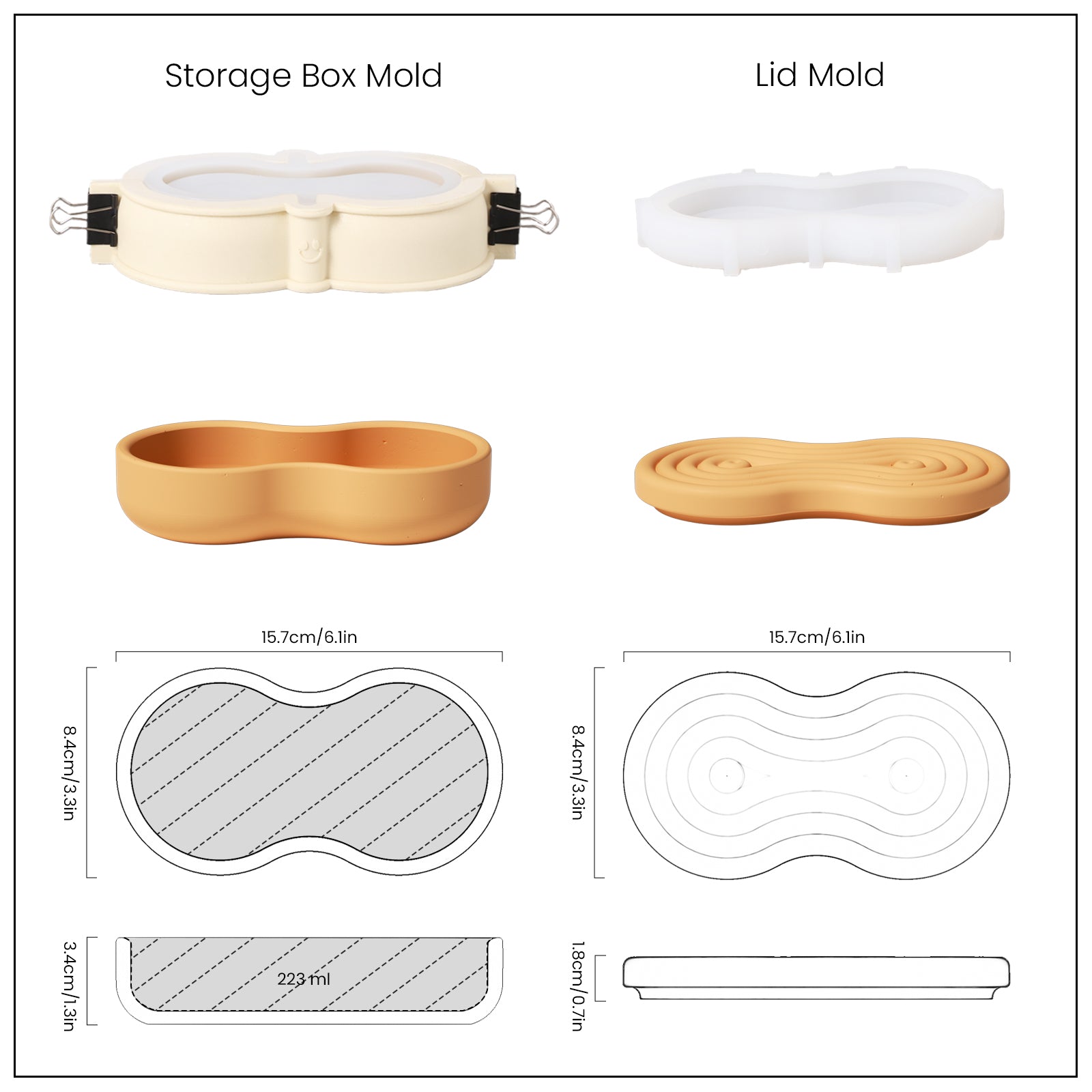 Orange Trinket Storage Box and Silicone Mold Set and Finished Size-Boowan Nicole