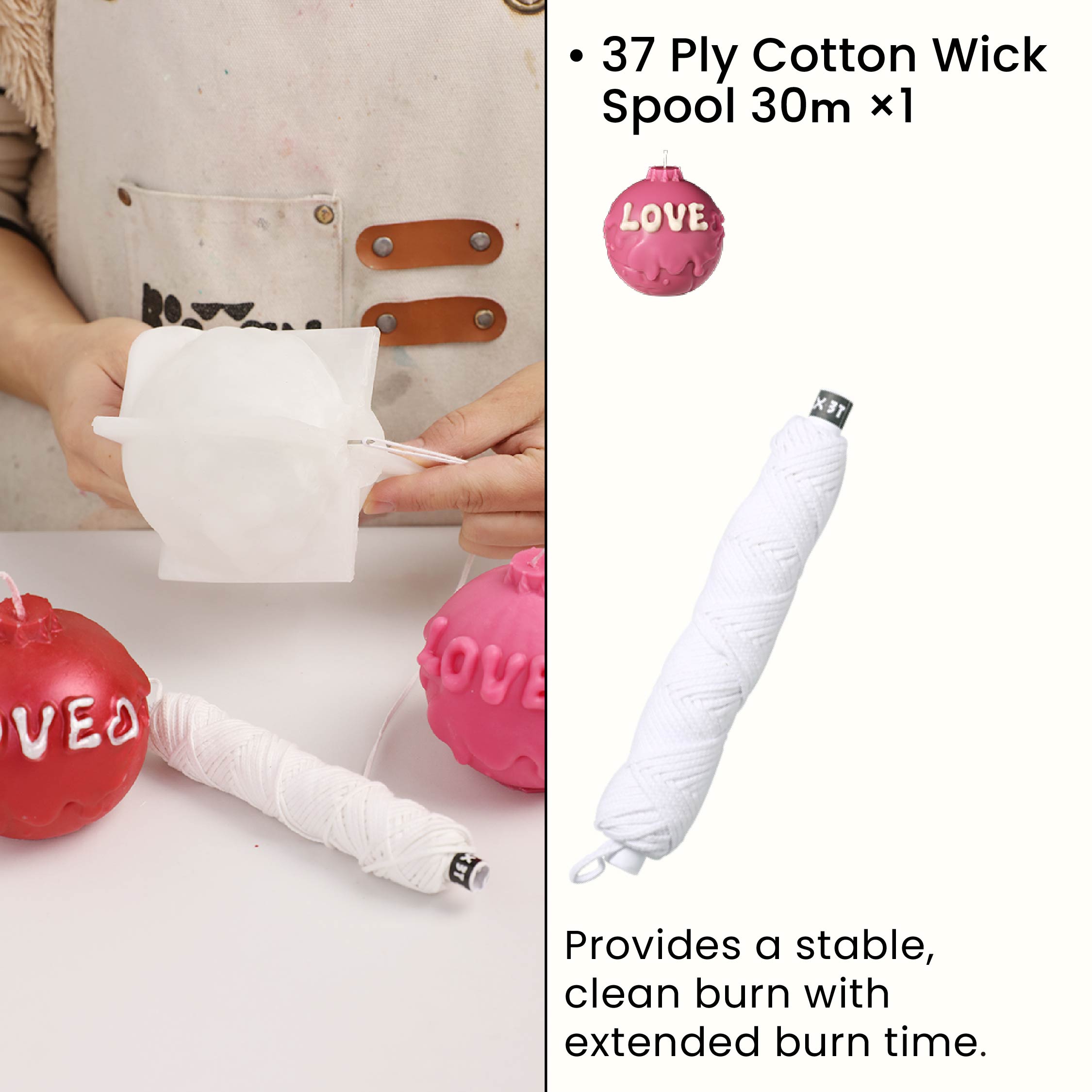 37 Ply Cotton Candle Wick Spool 30m for clean burn - Boowan Nicole