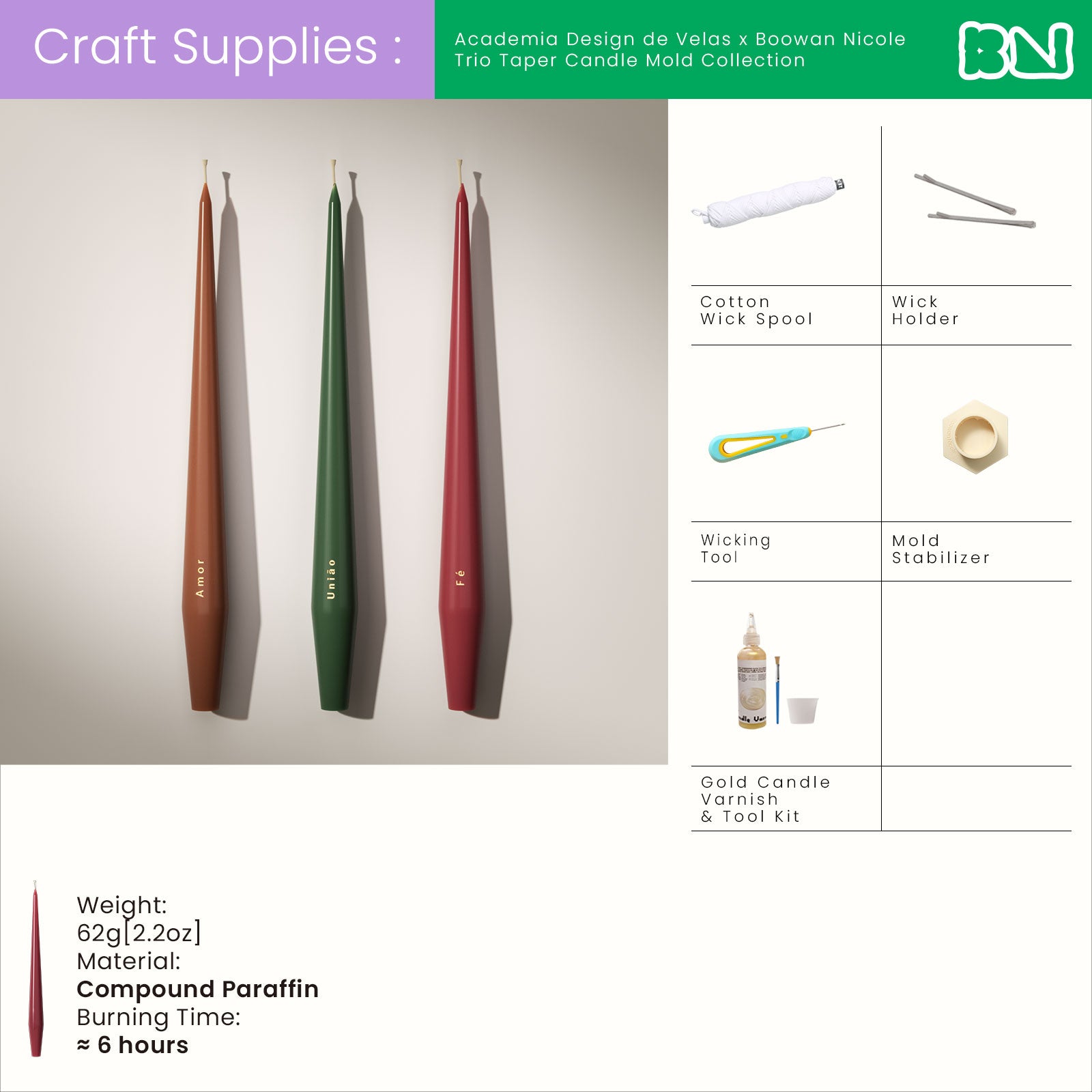 Academia Design de Velas × Boowan Nicole | Trio Taper Candle Mold Collection