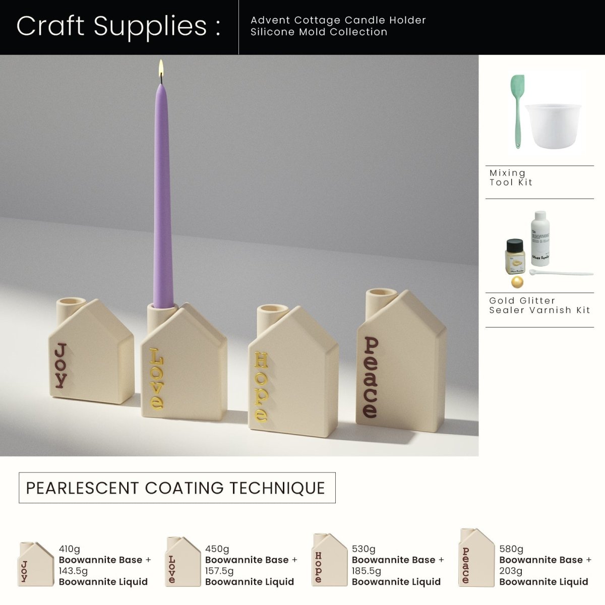 Craft Supplies : Mixing Tool Kit & Gold Glitter Sealer Varnish Kit 