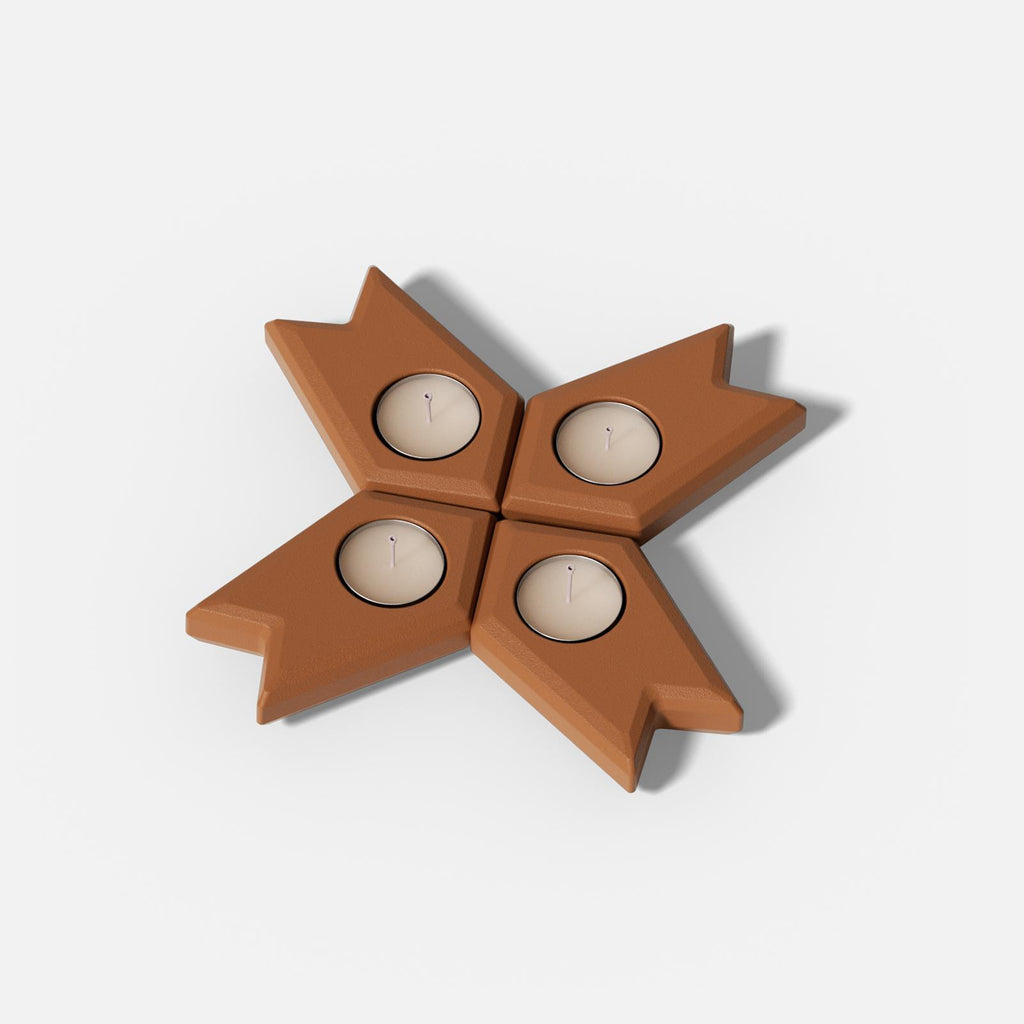 Modular Advent candle holders arranged in a star shape with tea light candles holders - Boowan Nicole