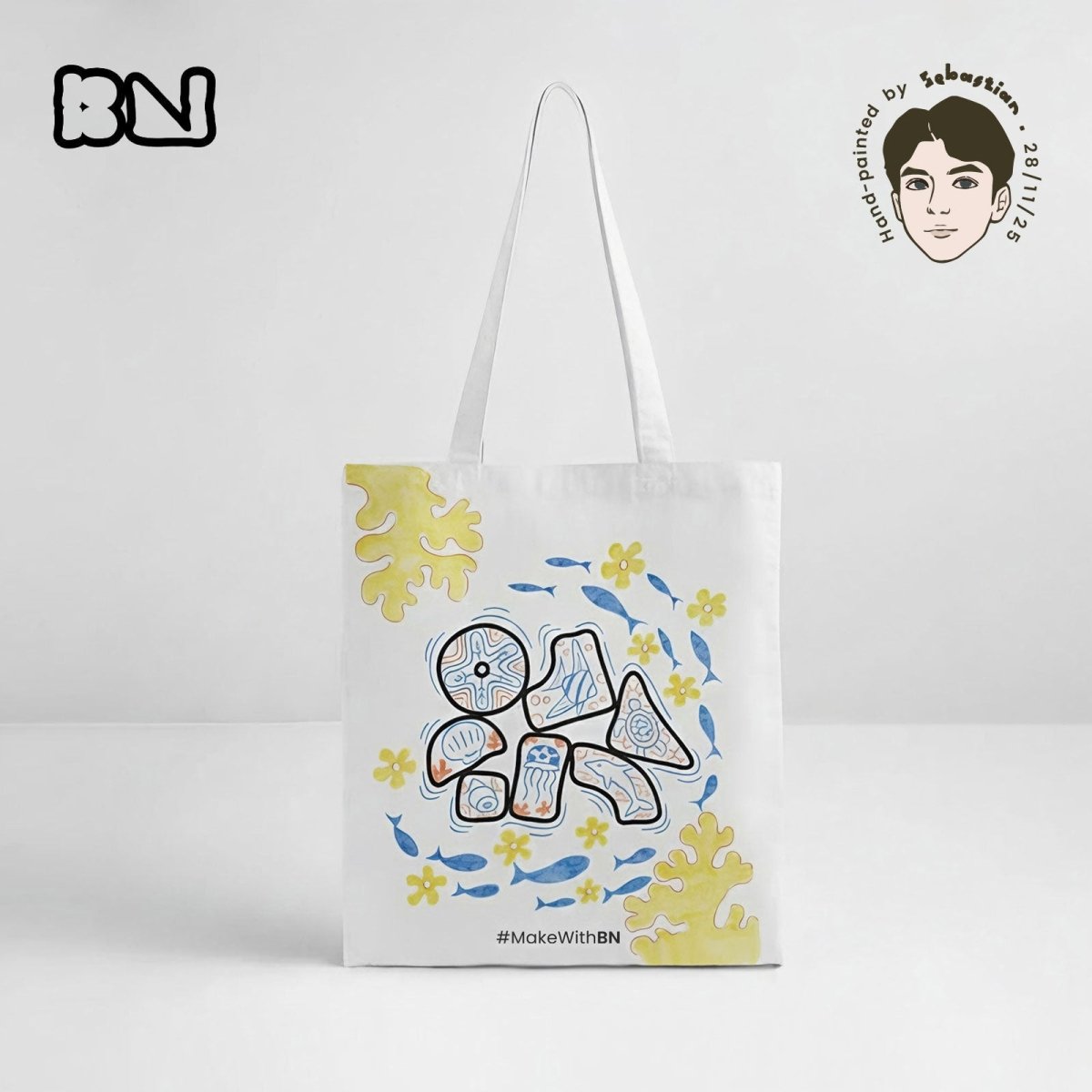 Artist Hand - Painted Canvas Tote Bag —— Skyline & Deep BlueBagsK065