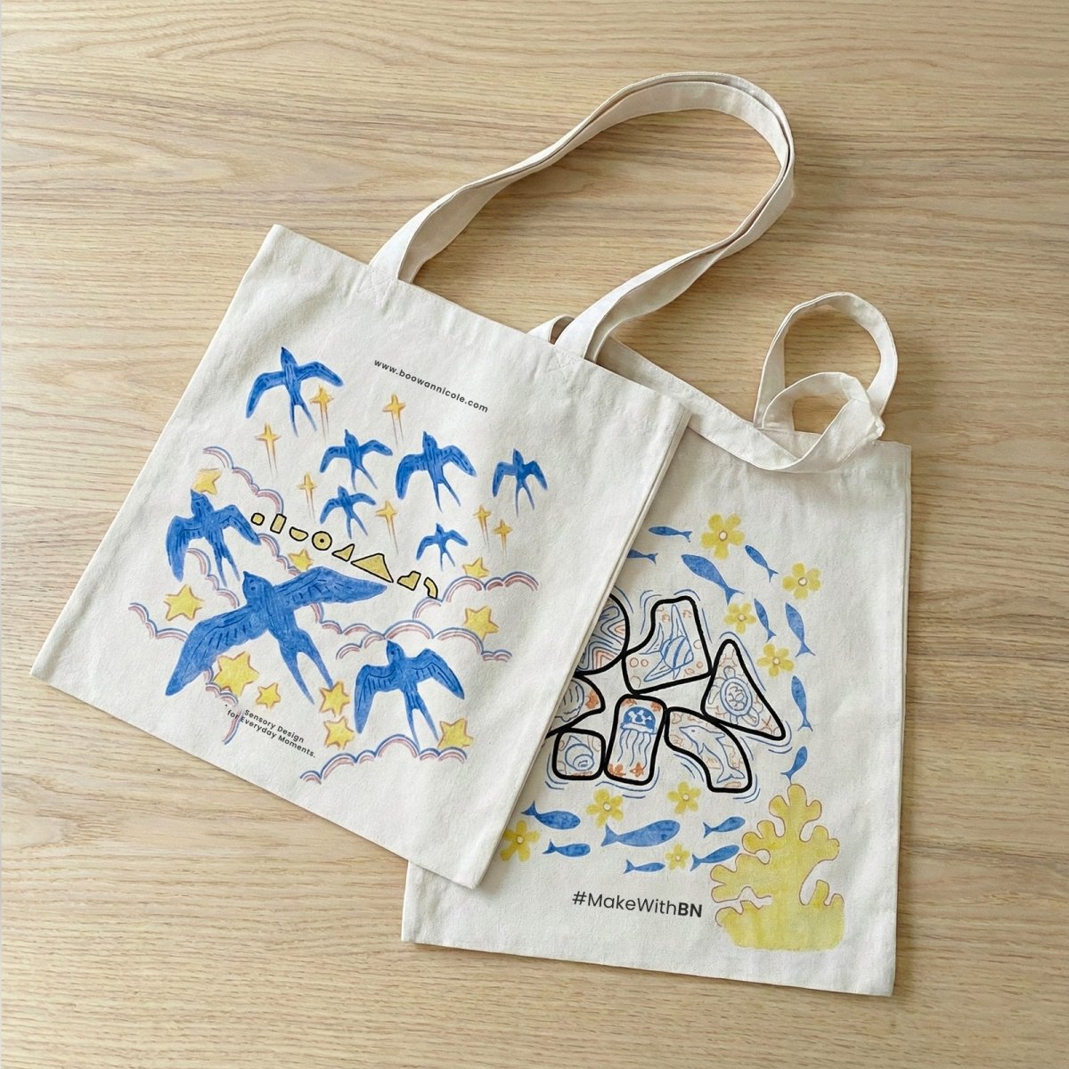 Artist Hand - Painted Canvas Tote Bag —— Skyline & Deep BlueBagsK065