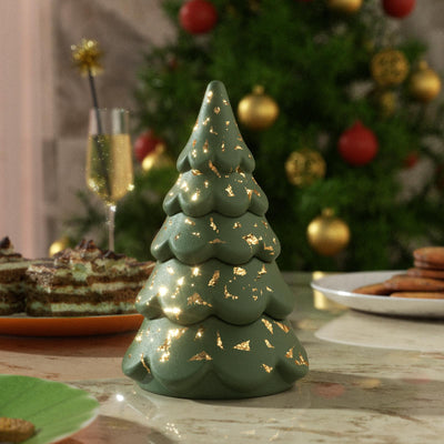 Green with Gold Leaf Blooming Stacking Christmas Tree Candle Jar adds a festive touch to any holiday table - Boowan Nicole