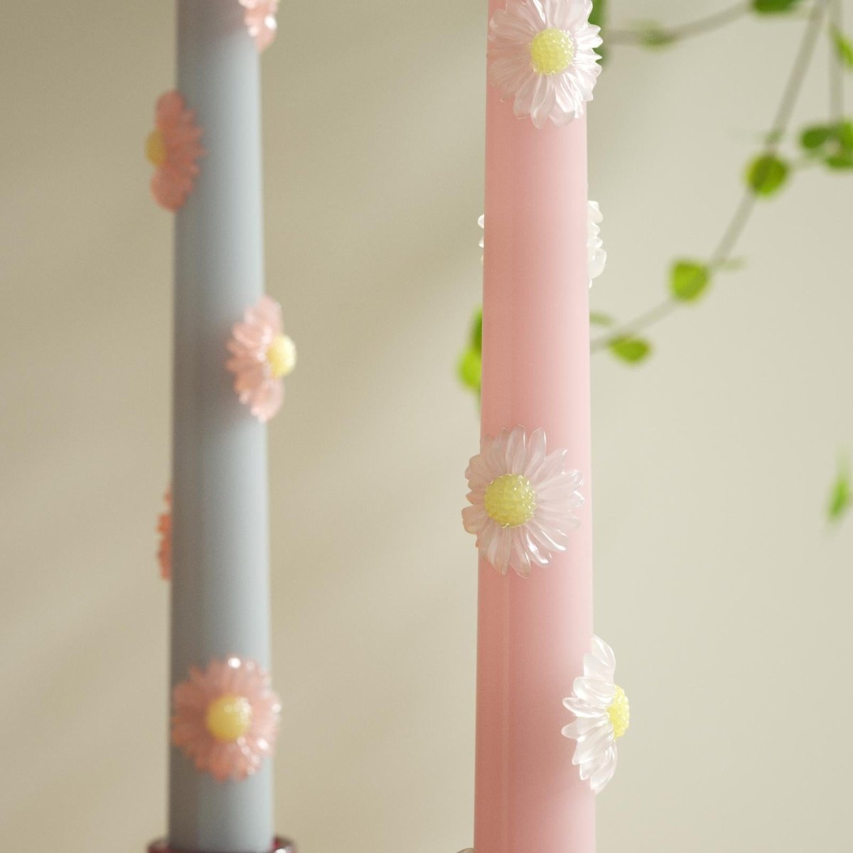 BLOSSOM Taper Candle Daisy Delight - Set of 2 Petal Pink & Mist Gray - Long VersionCandleC0281-[3]