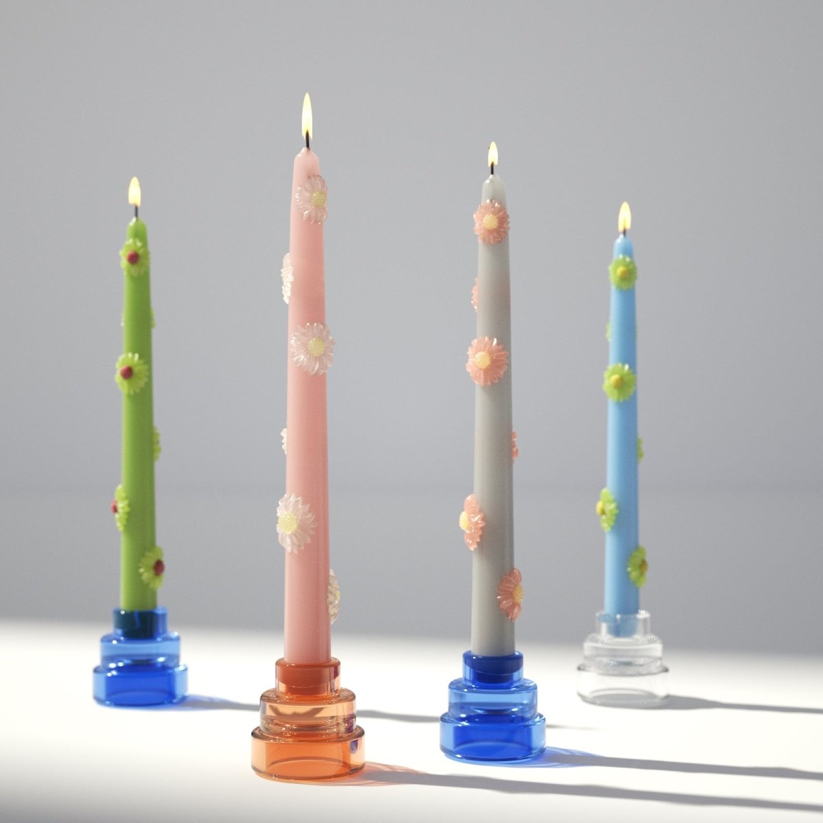 BLOSSOM Taper Candle Daisy Delight - Set of 2 Petal Pink & Mist Gray - Long VersionCandleC0281-[3]