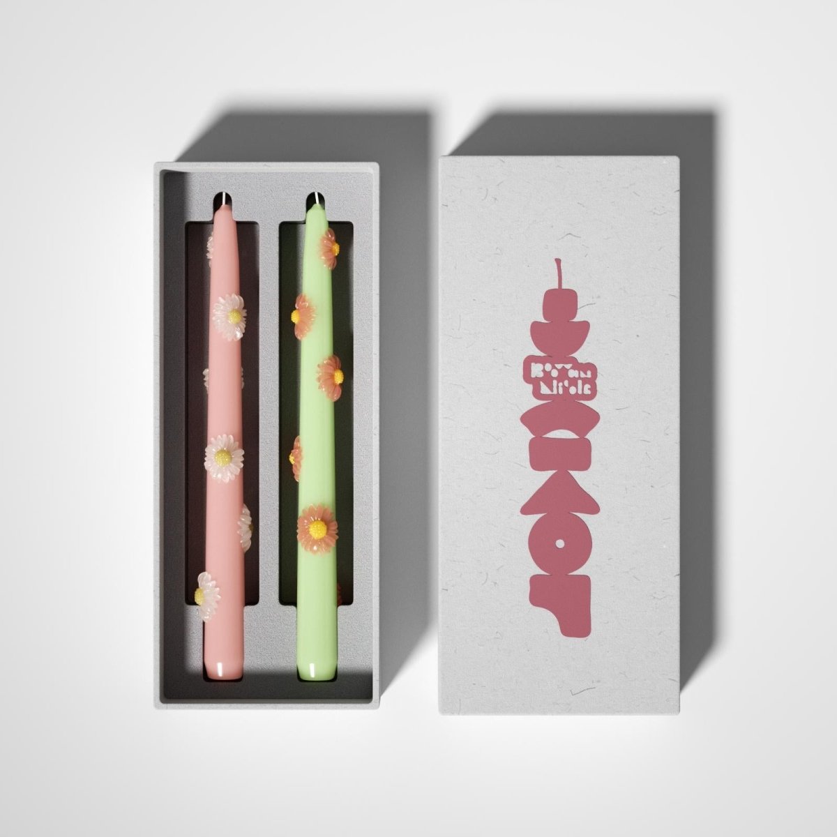 BLOSSOM Taper Candle Daisy Delight - Set of 2 Petal Pink & Soft Mint - Long VersionCandleC0281-[5]