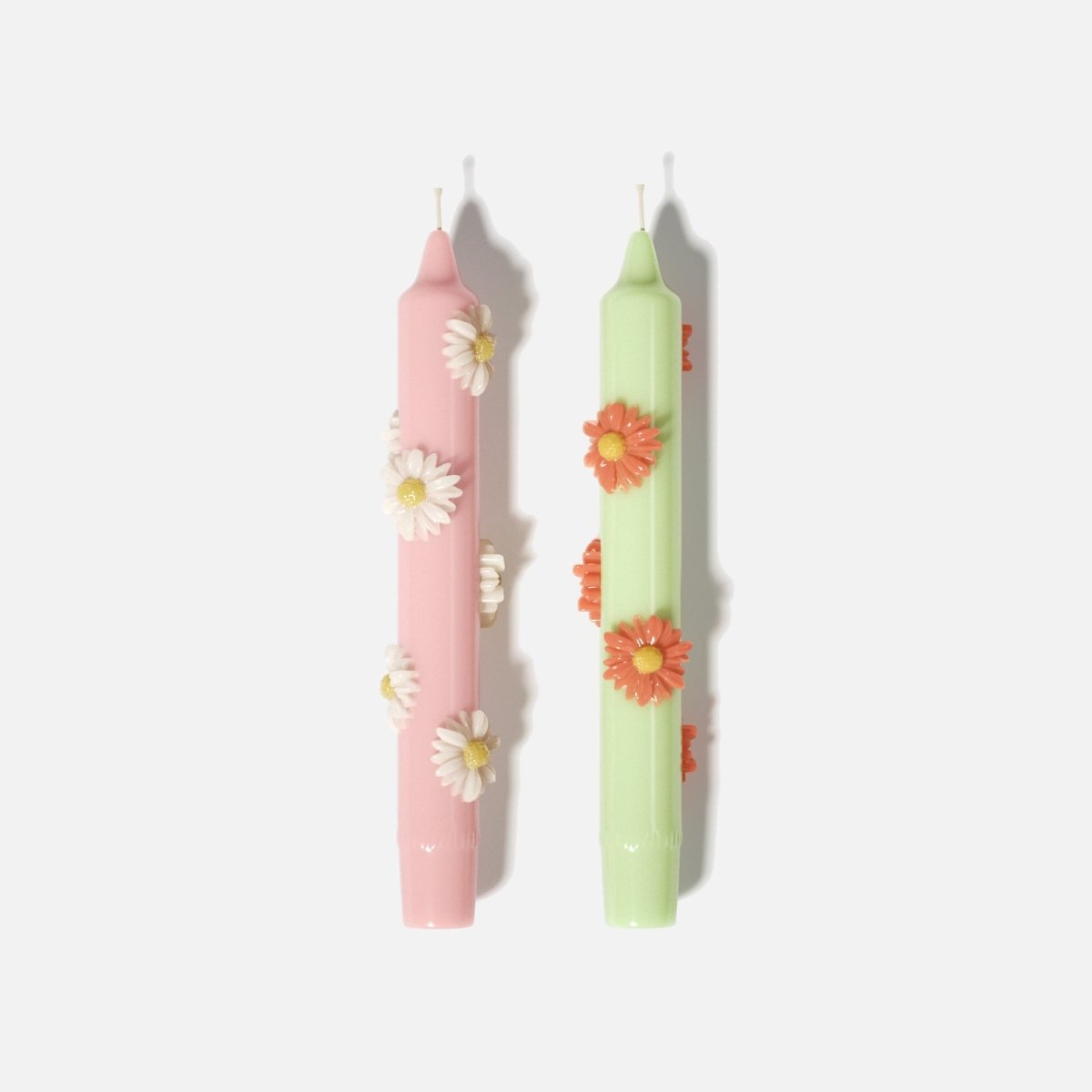 BLOSSOM Taper Candle Daisy Delight - Set of 2 Petal Pink & Soft Mint - Short VersionCandleC0282-[5]