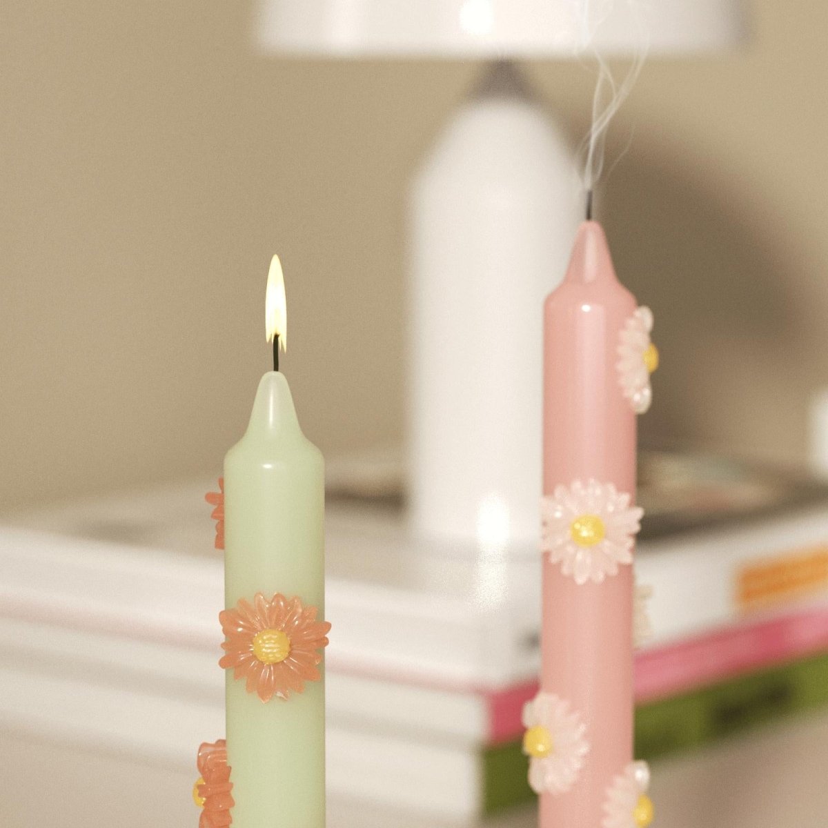 BLOSSOM Taper Candle Daisy Delight - Set of 2 Petal Pink & Soft Mint - Short VersionCandleC0282-[5]