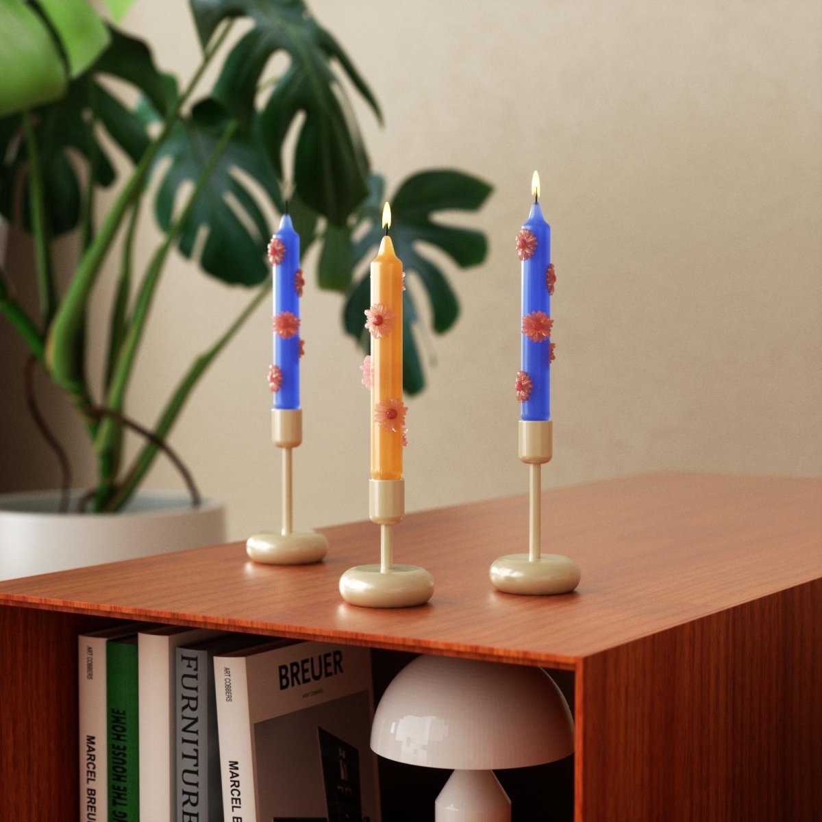 BLOSSOM Taper Candle Daisy Delight - Set of 2 - Sunset Orange & Deep BlueCandleC0282-[1]