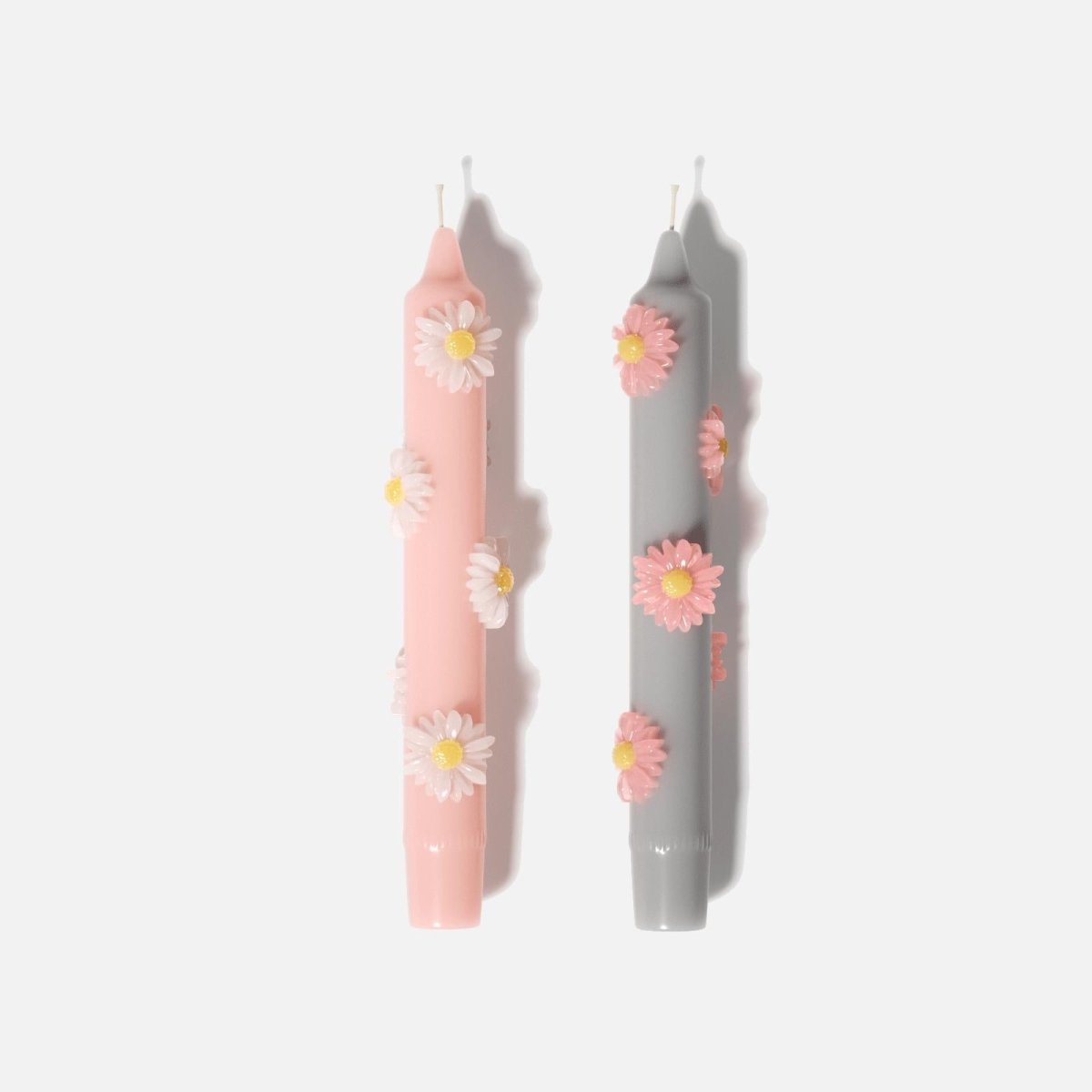 BLOSSOM Taper Candle Daisy Delight - Set of 2 Petal Pink & Mist Gray - Short VersionCandleC0282-[3]