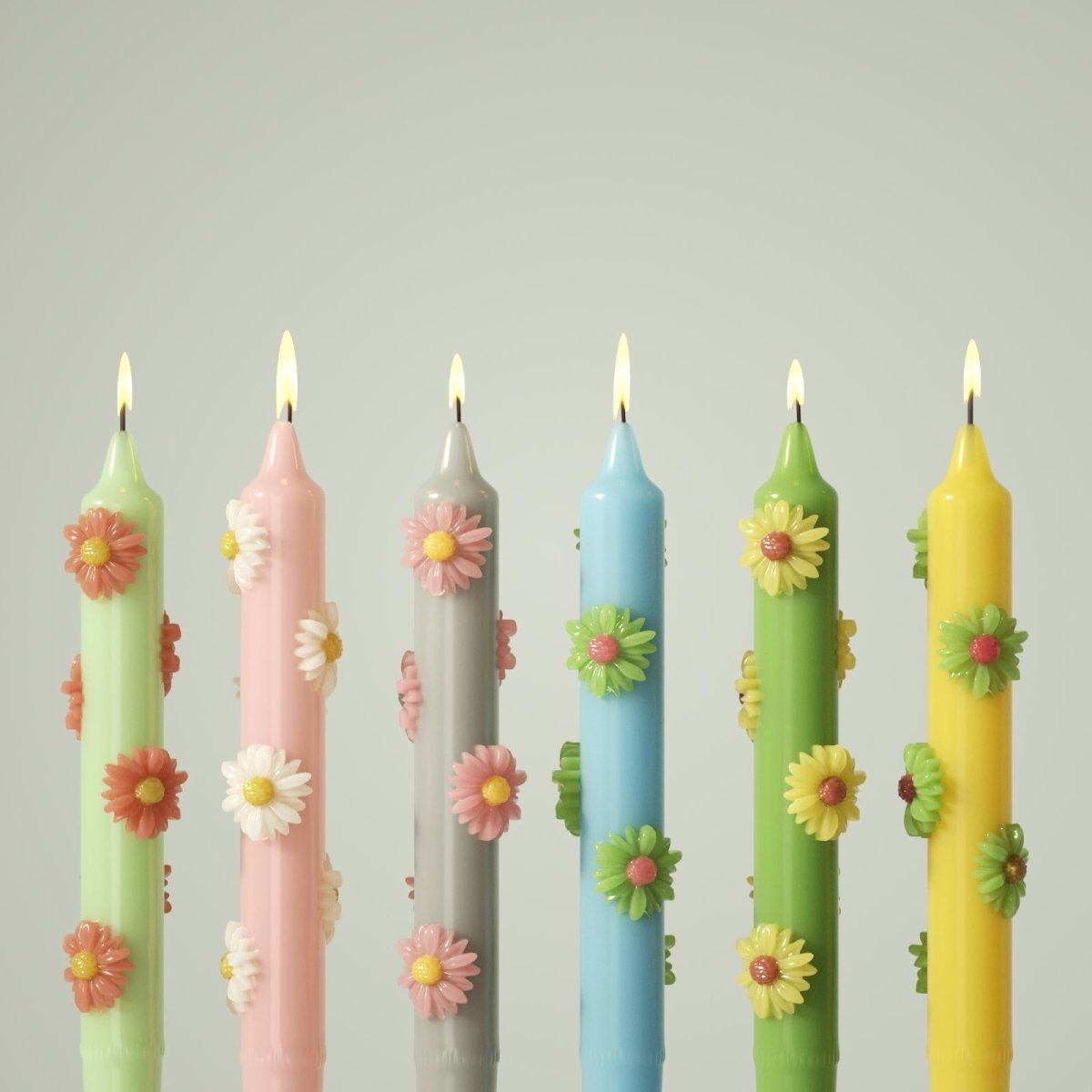 BLOSSOM Taper Candle Daisy Delight - Set of 2 Petal Pink & Mist Gray - Short VersionCandleC0282-[3]