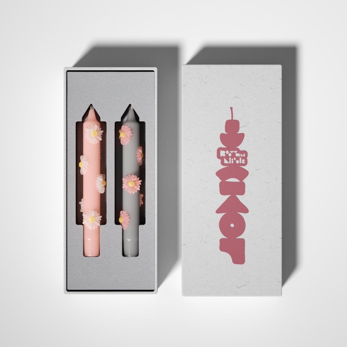 BLOSSOM Taper Candle Daisy Delight - Set of 2 Petal Pink & Mist Gray - Short VersionCandleC0282-[3]