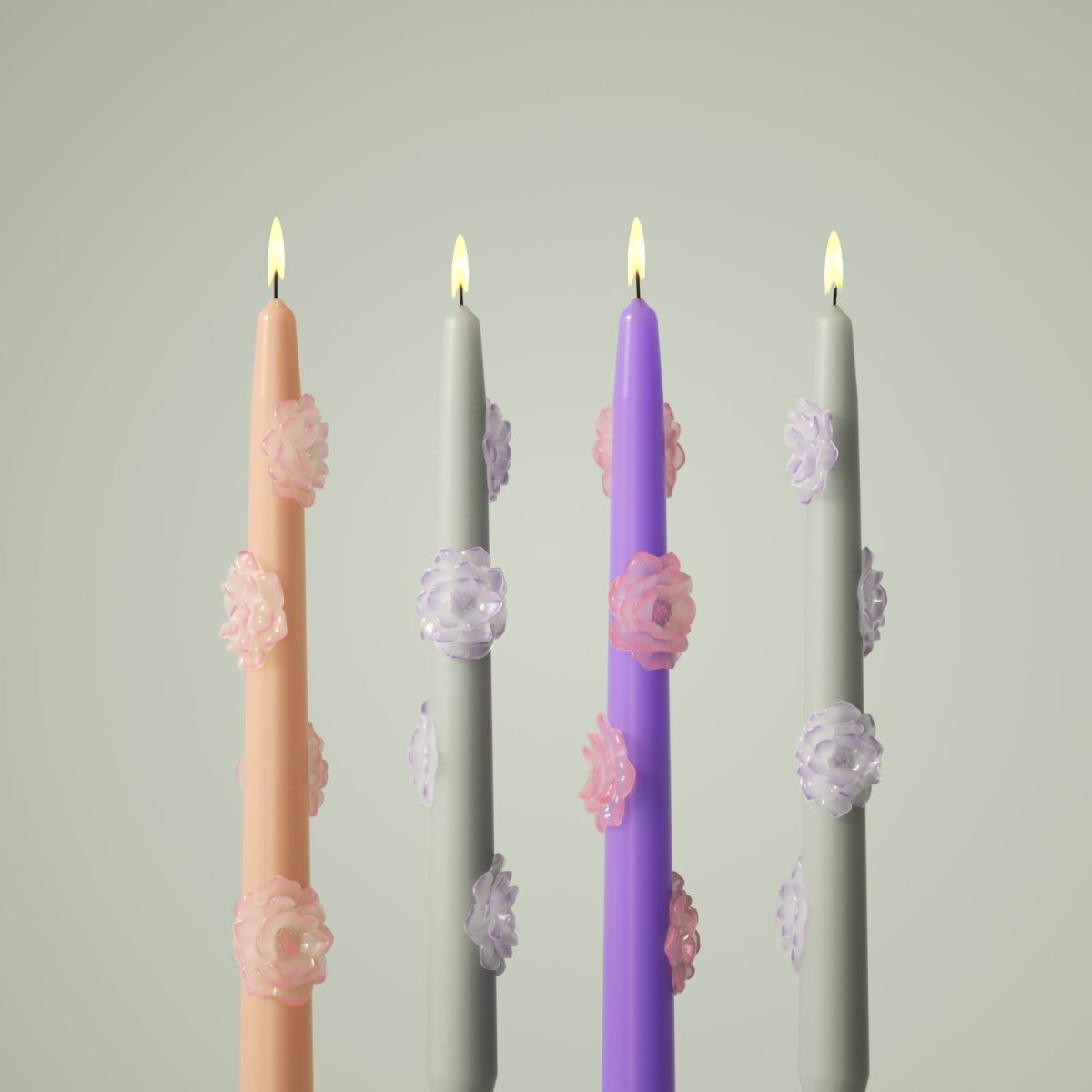 BLOSSOM Taper candle Camellia Mists Fade - Set of 2 Petal Pink & Mist Gray - Long VersionCandleC0283-3