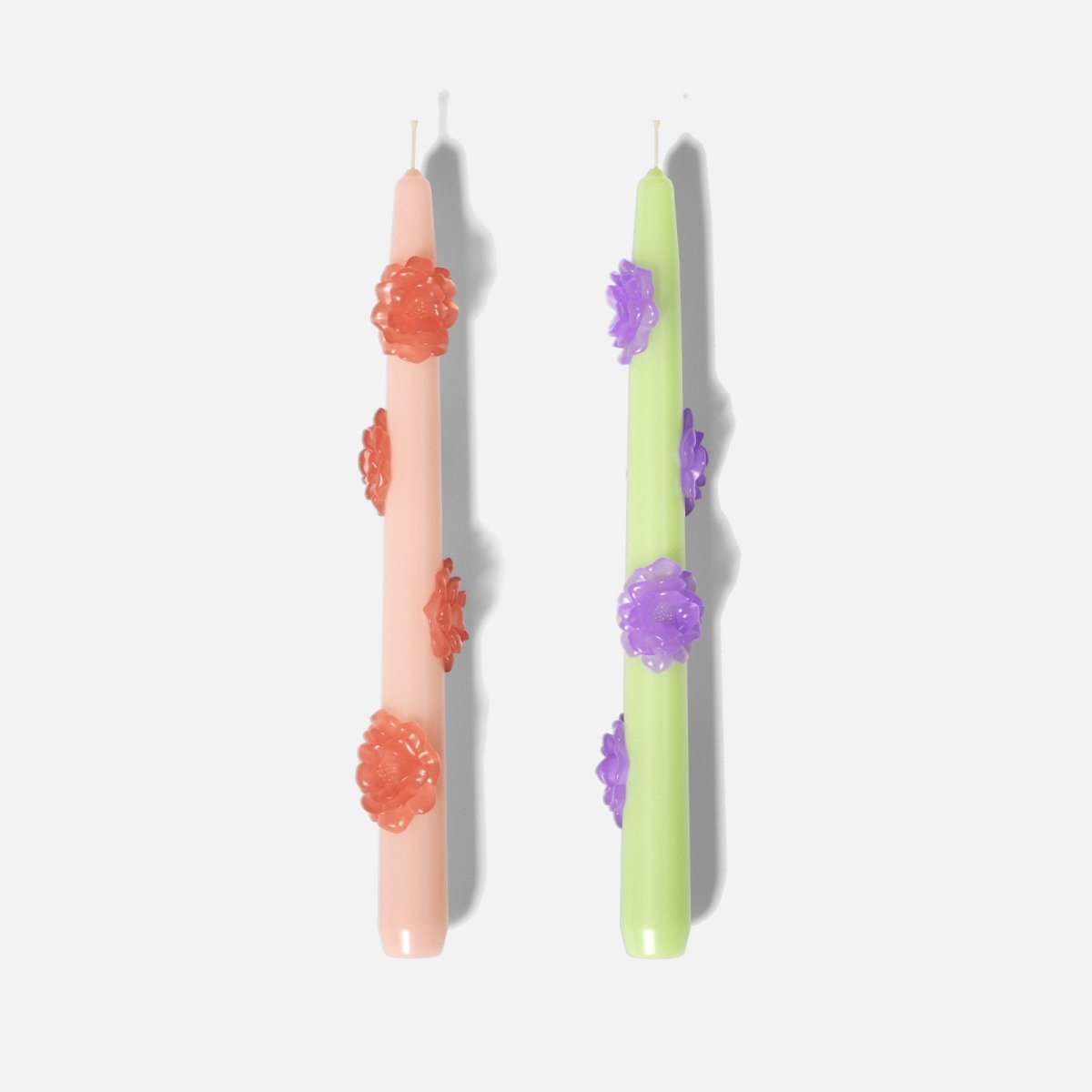 BLOSSOM Taper candle Camellia Mists Fade - Set of 2 - Petal Pink & Spring Leaf Green - Long VersionCandleC0283-5