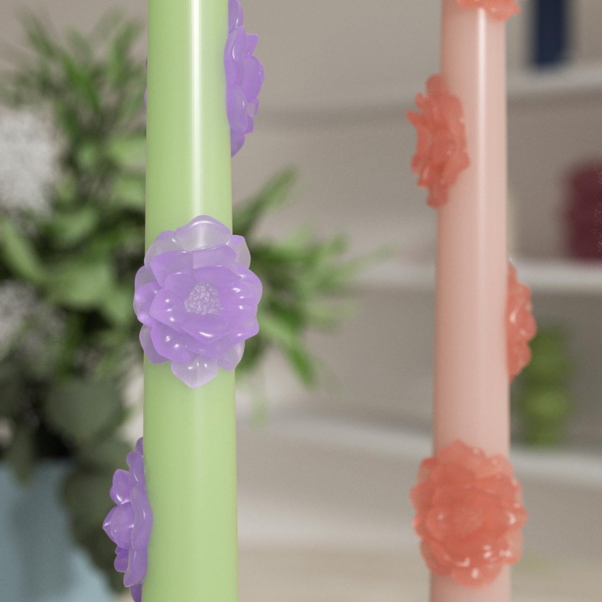 BLOSSOM Taper candle Camellia Mists Fade - Set of 2 - Petal Pink & Spring Leaf Green - Long VersionCandleC0283-5