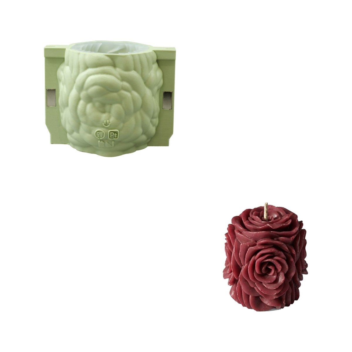 Rose pillar candle silicone mold with detailed floral texture - Boowan Nicole