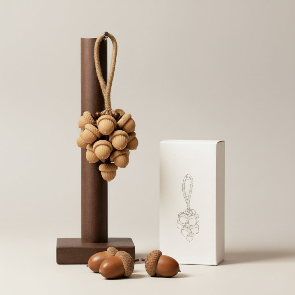 Acorn soap cluster—jute loop, wooden stand, and retail box ready for gifting - Boowan Nicole