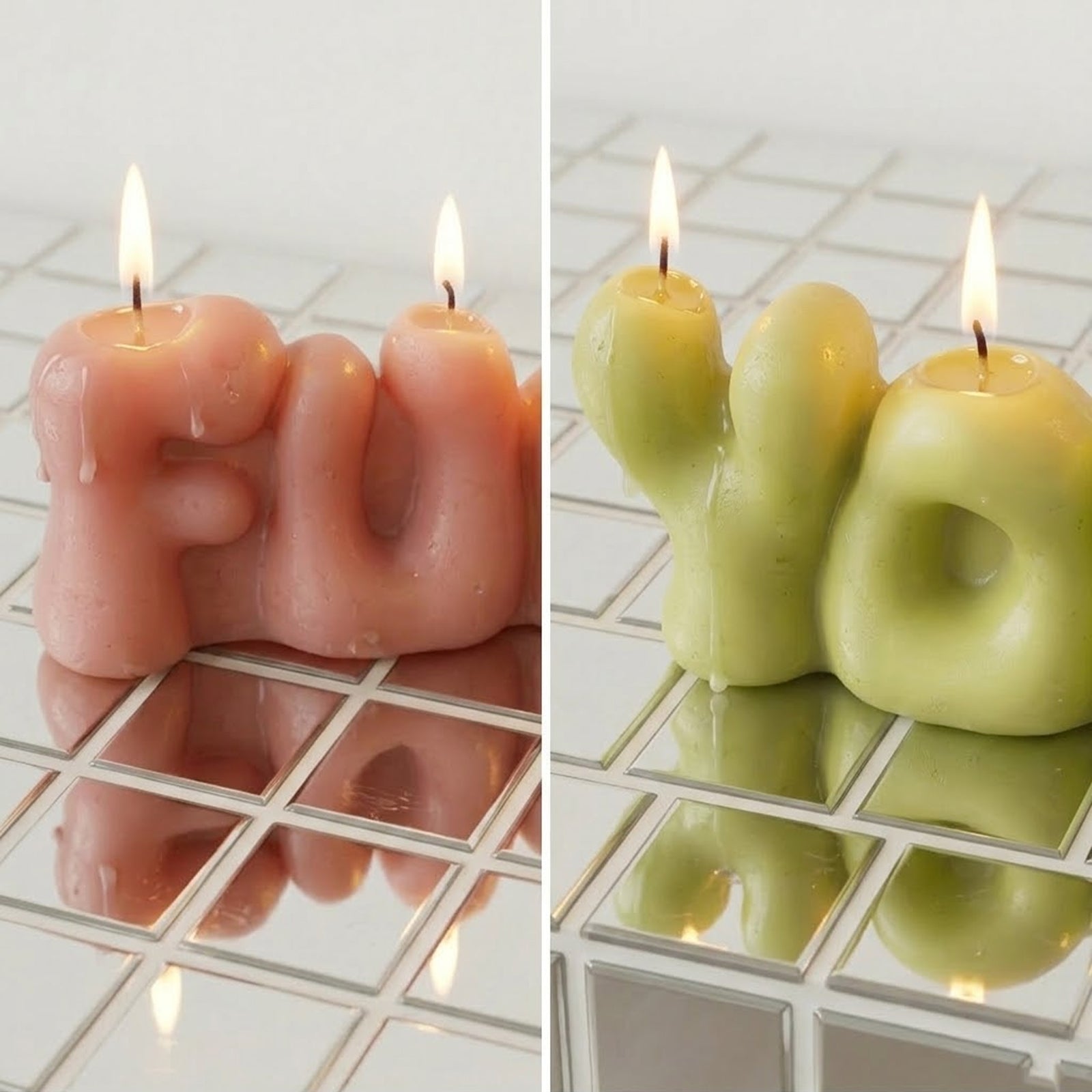 Lit Pink FUCK & Green YOU Bubble Letter Scented Candles - Boowan Nicole