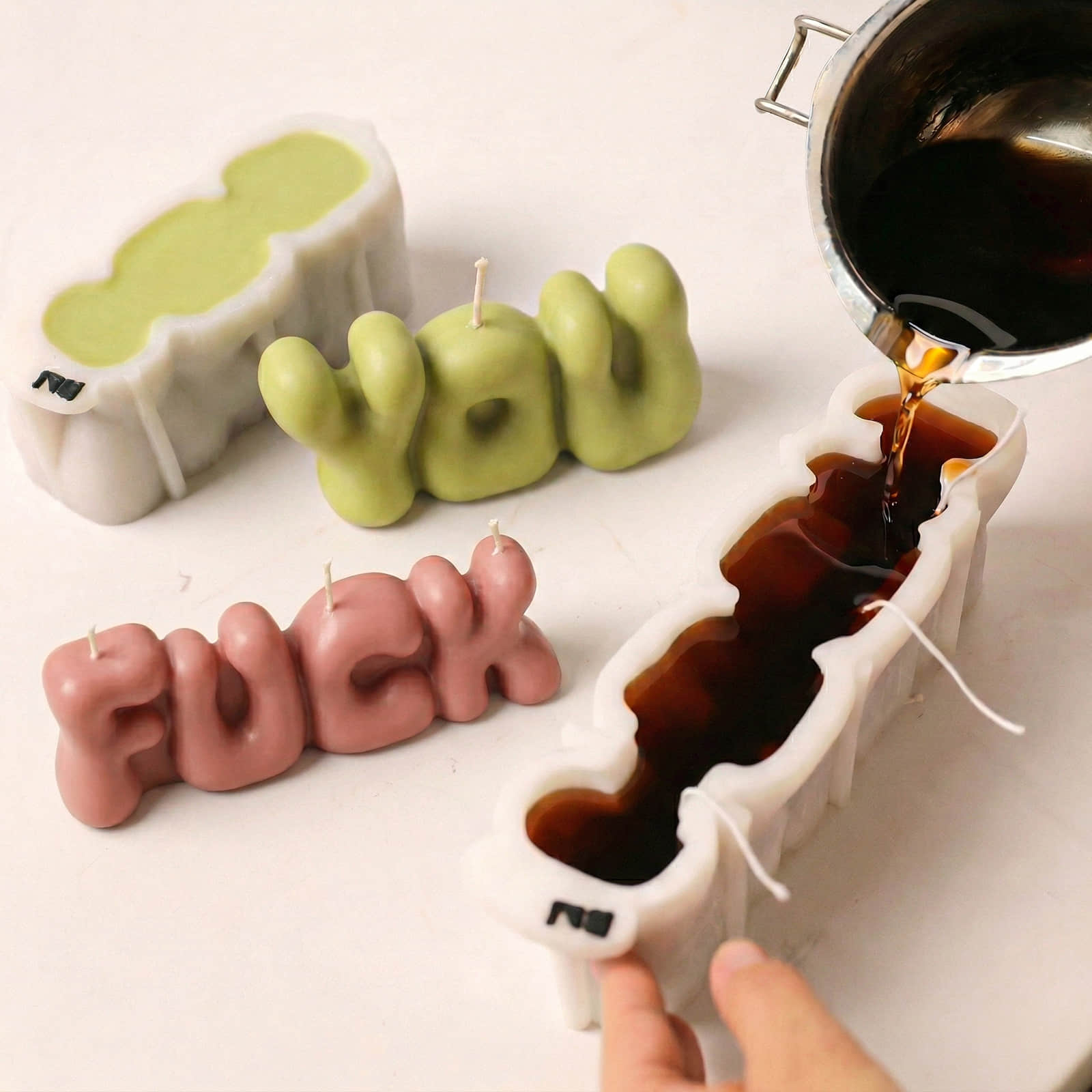 DIY Candle Making: Pouring Wax Into FUCK & YOU Bubble Letter Molds - Boowan Nicole