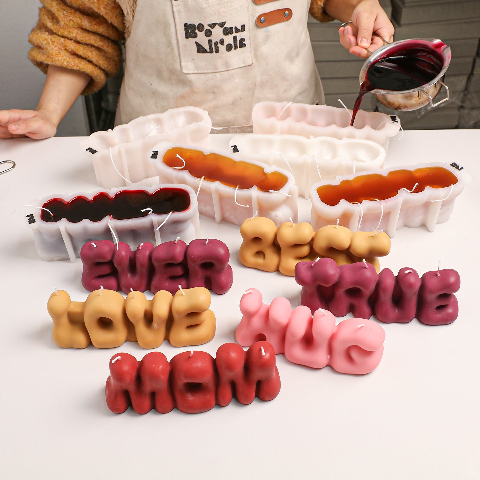 DIY Candle Making: Pouring Wax into Mom & Love Molds - Boowan Nicole