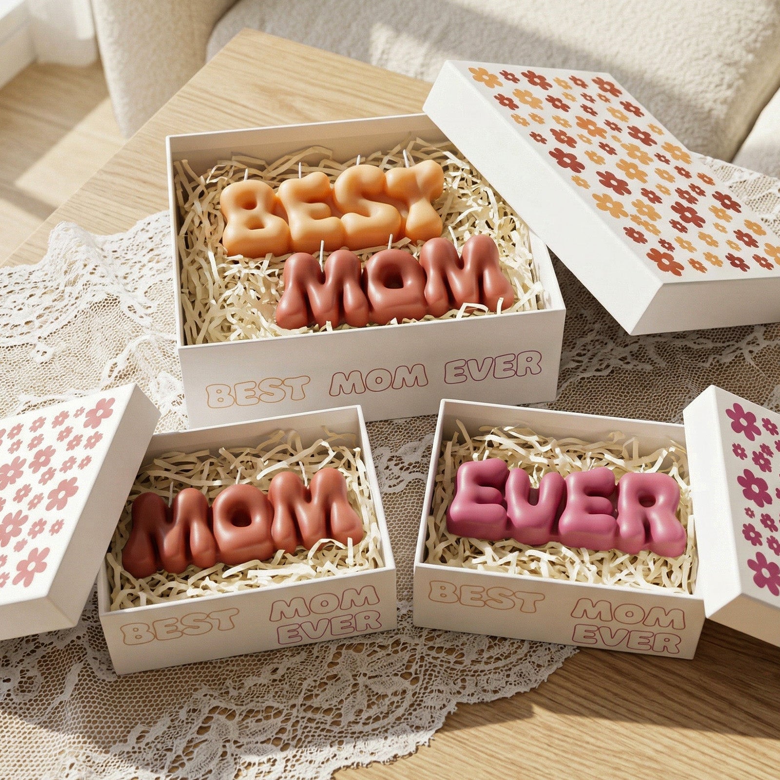 Best Mom Ever Bubble Letter Candles in Gift Boxes - Boowan Nicole