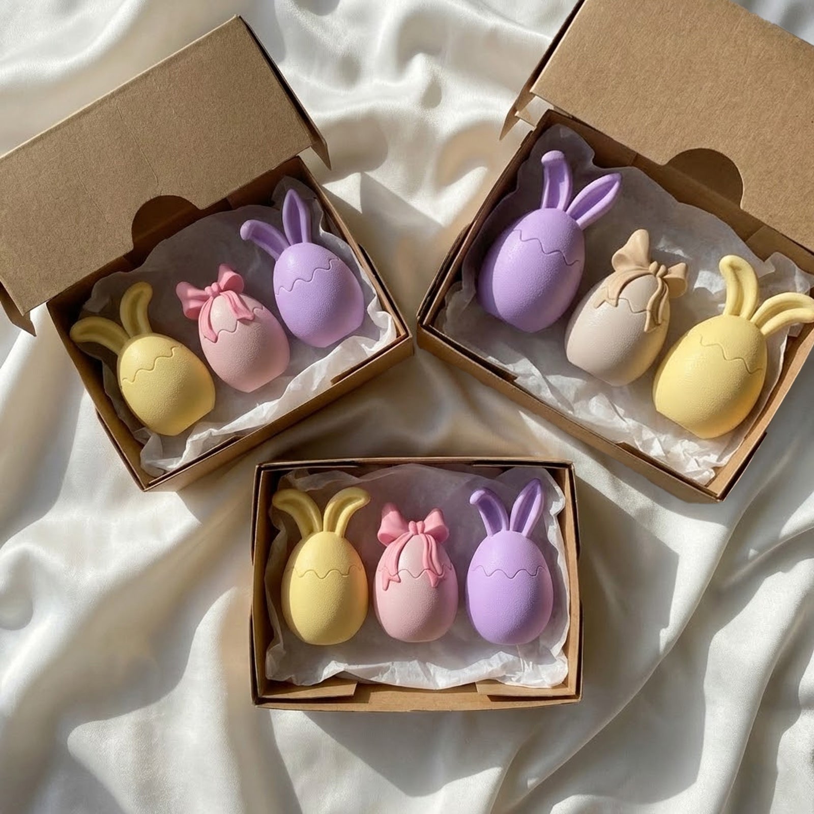 Gift boxed pastel bunny ear egg-shaped candle jars, elegant Easter gift sets -Boowan Nicole
