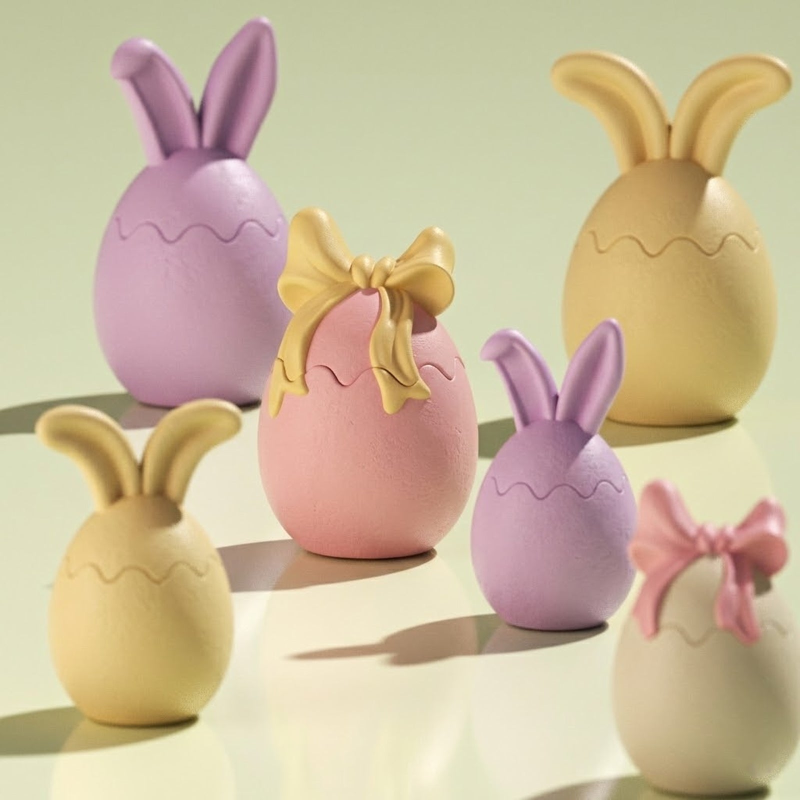 Multi-sized pastel bunny ear egg-shaped candle jars, playful Easter home decor -Boowan Nicole