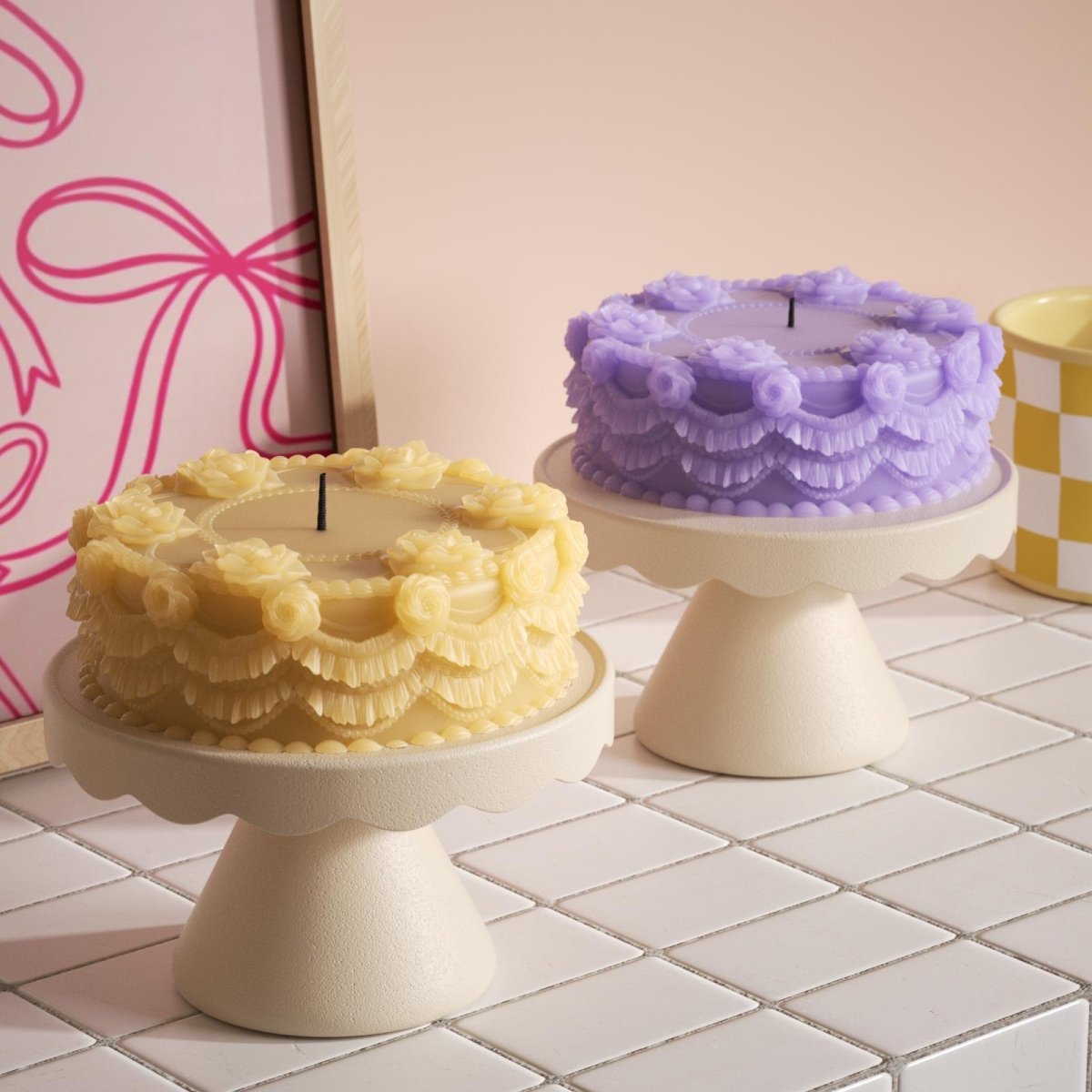 Green and purple curtain rose cake candles with holder add romance to the space-Boowan Nicole