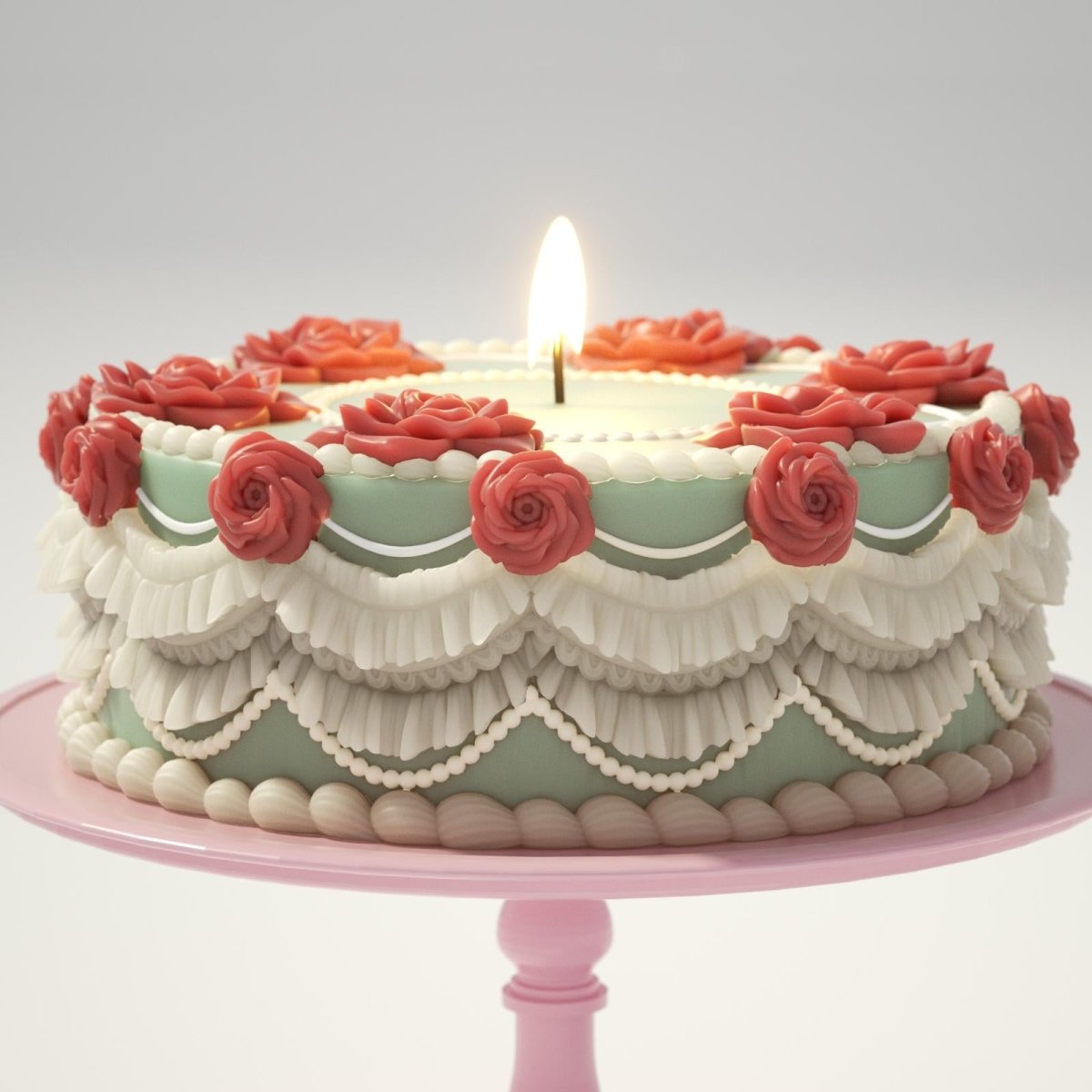 Handcrafted vintage curtain rose cake candle with exquisite details-Boowan Nicole